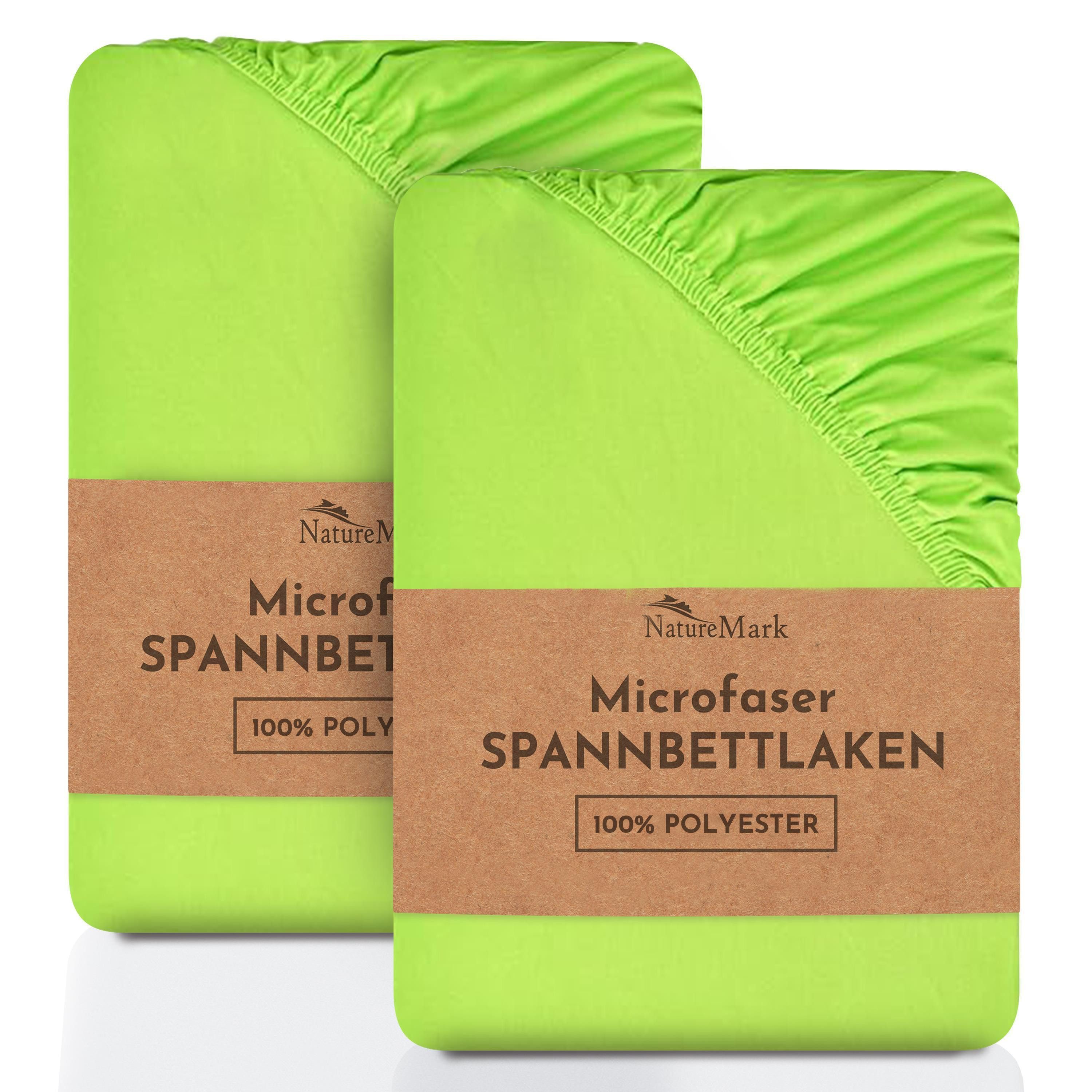 NatureMark Spannbettlaken 2er-Set Mikrofaser Spannbetttuch, Polyester, Gummizug: rundum, (2 Stück), grün)