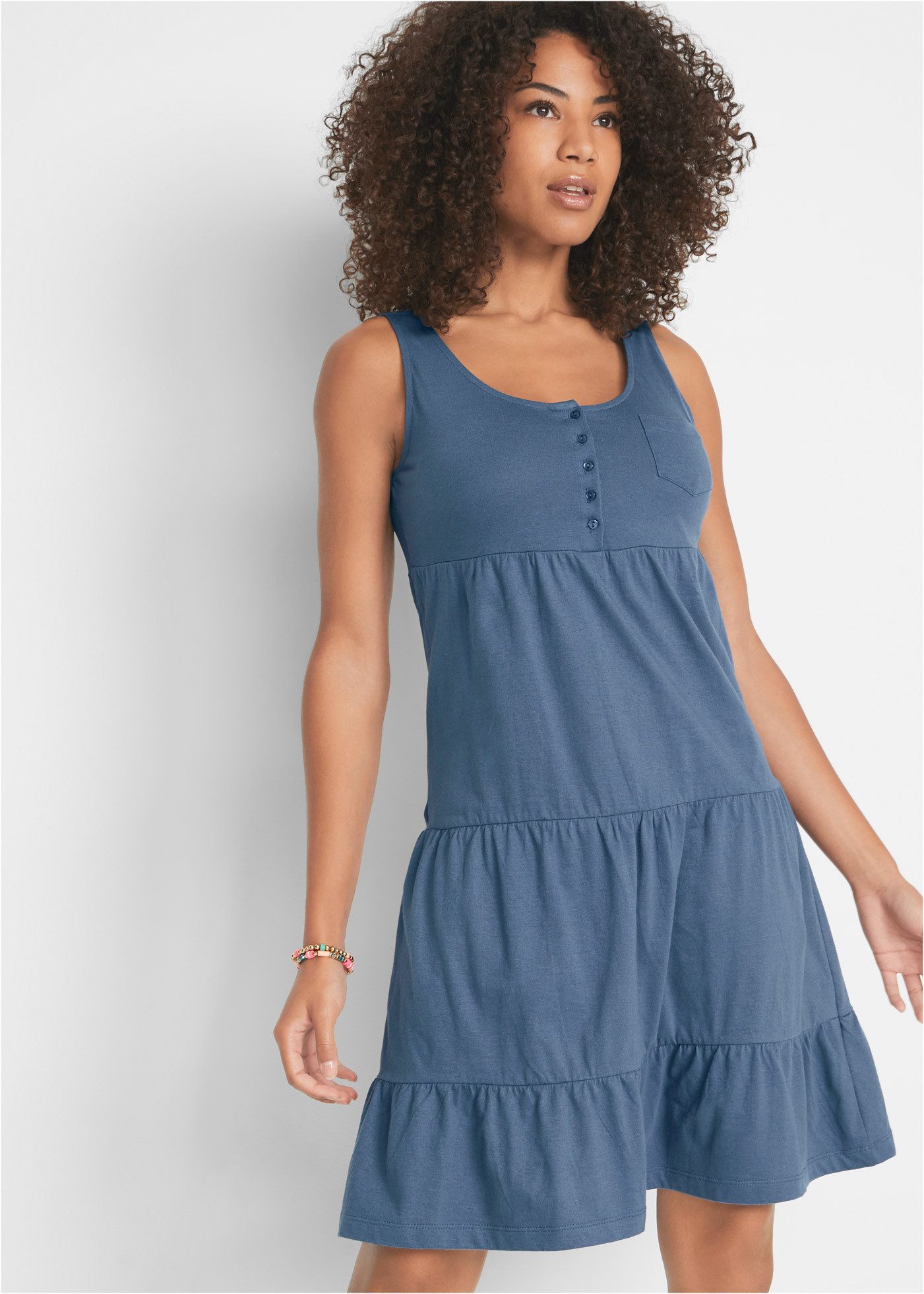 bonprix Jerseykleid für entspannte Sommertage, aus Baumwolle, lockere A-Linie, knielang