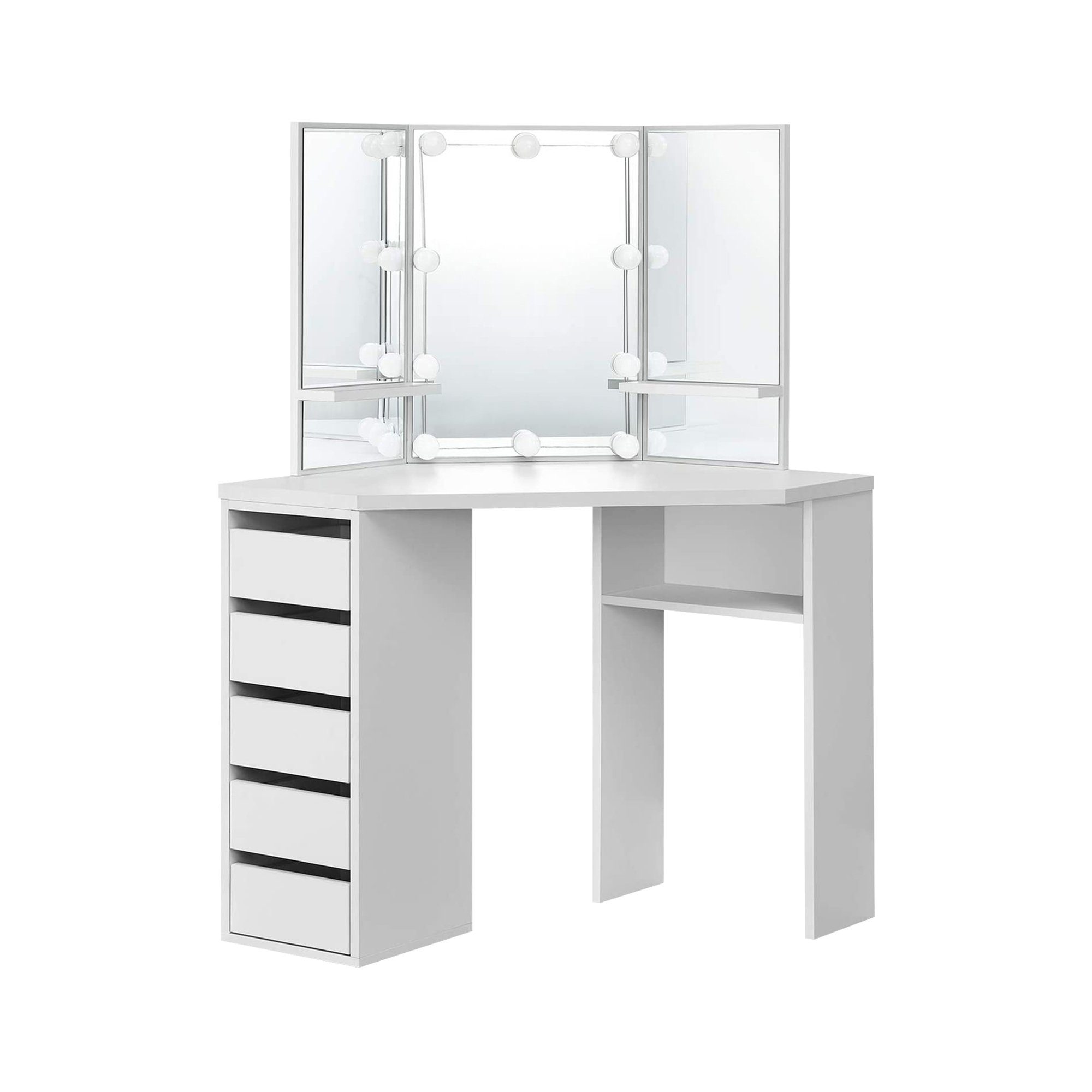ML-DESIGN Schminktisch Frisiertisch Kosmetiktisch Ablagefächern Frisierkommode Weiß Tisch, 110x141,5x54cm LED-Beleuchtung Schubladen Spiegel Make-up