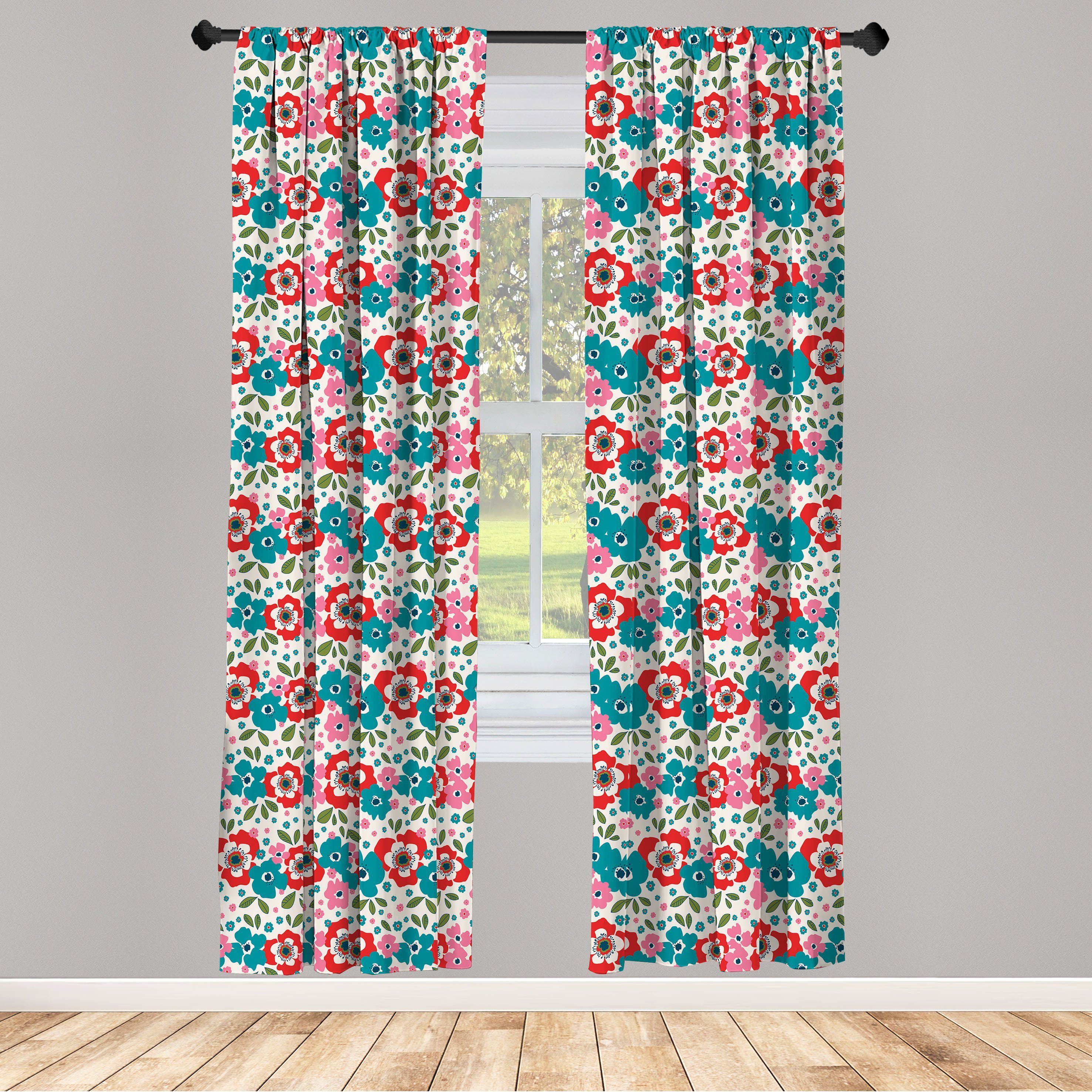 Gardine Vorhang für Wohnzimmer Schlafzimmer Dekor, Abakuhaus, Microfaser, Blumen Vivid Flora auf Eggshell