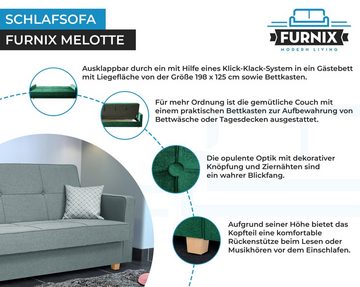 Furnix Schlafsofa MELOTTE Polstercouch mit Schlaffunktion & Bettkasten, Klick-Klick-Mechanik, B216 x H95 x T95 cm, Made in EU