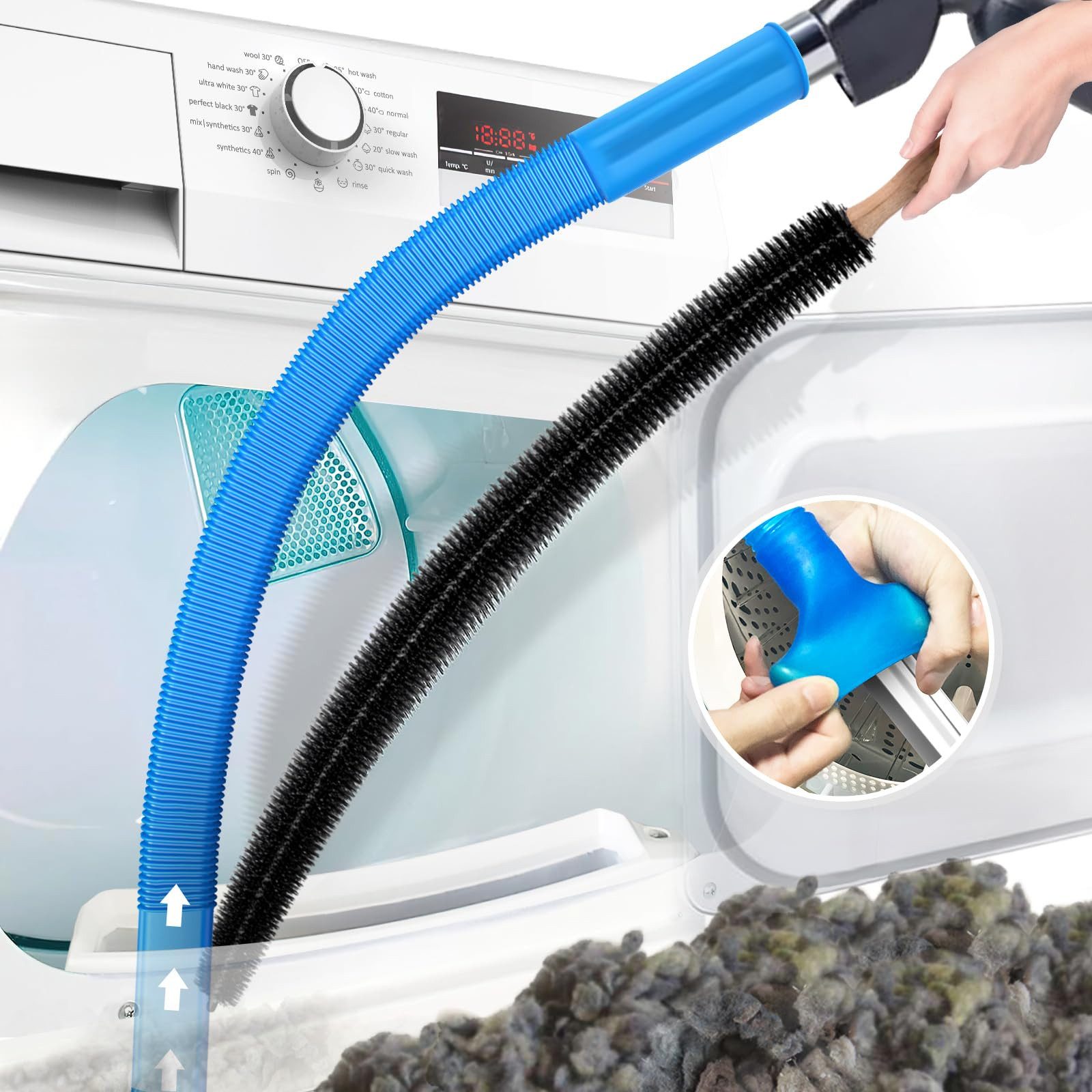 FOUORTUNATE-BEE Reinigungsbürste Trockner Entlüftungsreiniger Set 2-teilig für Staubsauger, Fusselbürste & Schlauchaufsatz mit Universaladapter