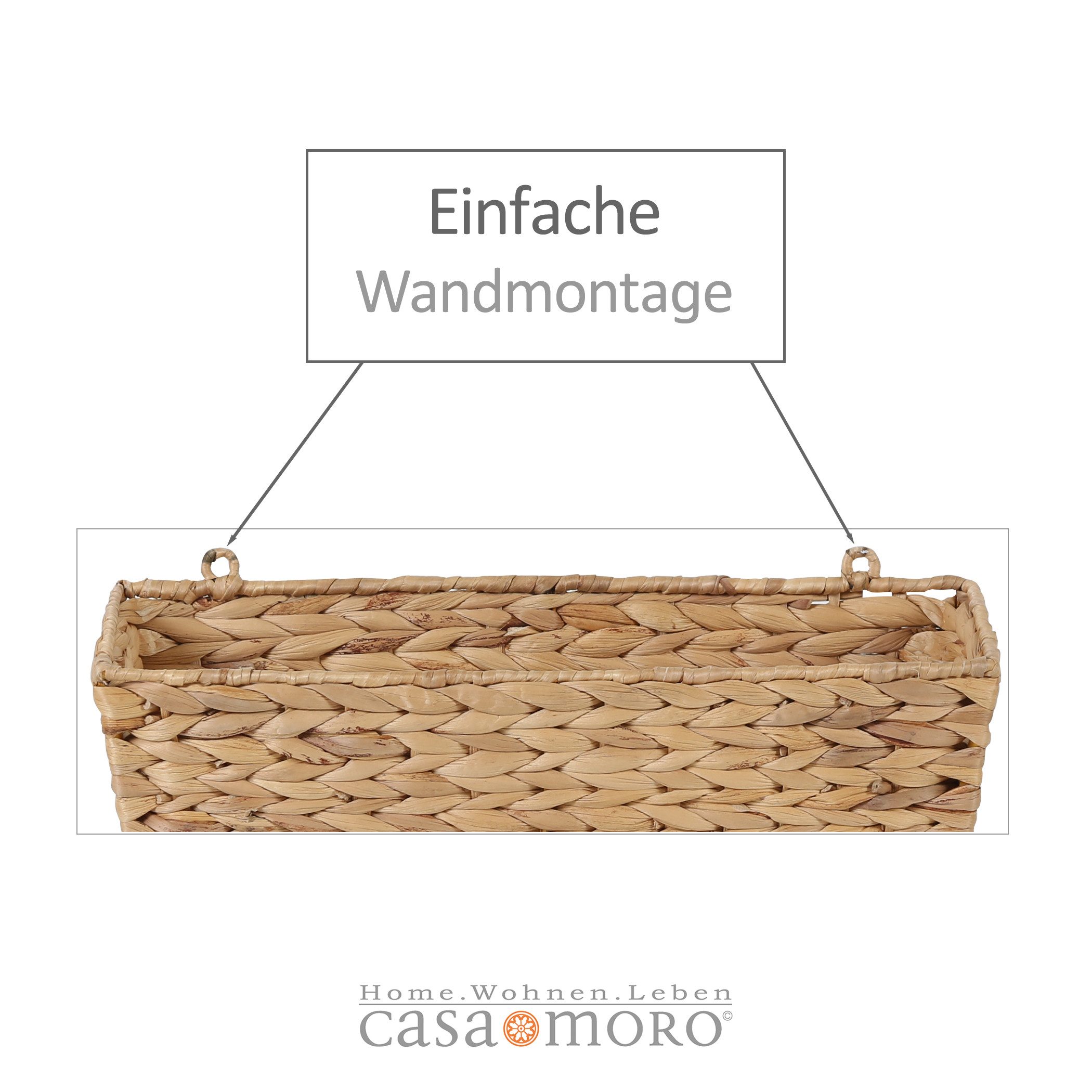 Casa Moro Deko-Wandregal Hängekorb Wandkorb aus Seegras geflochten mit Aufhängung, Aufbewahrung Deko Korb Scandi Landhaus Stil, Organizer Aufbewahrungskiste Aufbewahrungskorb Zella IN40