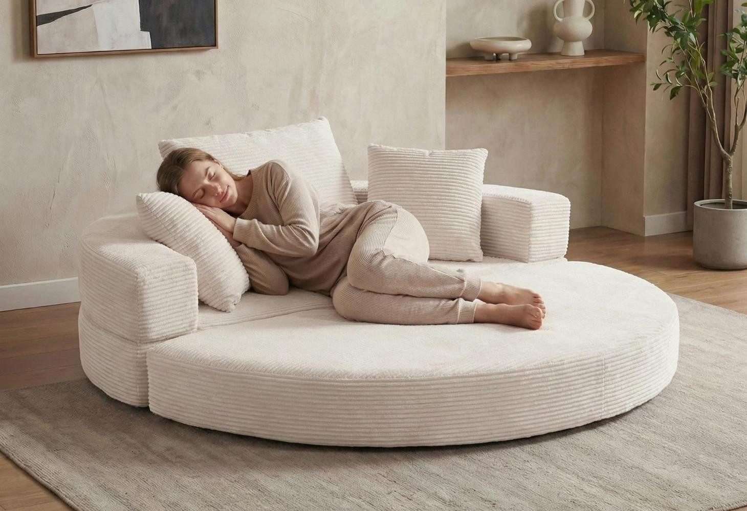 LVHOM Loungesofa klappbar, ovale Form mit Kissen, weiche Polsterung, Cordstoff, 2-in-1-Sofa mit ein Rückenkissen und zwei kleinen Zierkissen, ergonomisches Design, komprimierte Verpackung, bis 250kg,für Apartment, Wohnzimmer, Schlafzimmer, Büros, Gästezimmer