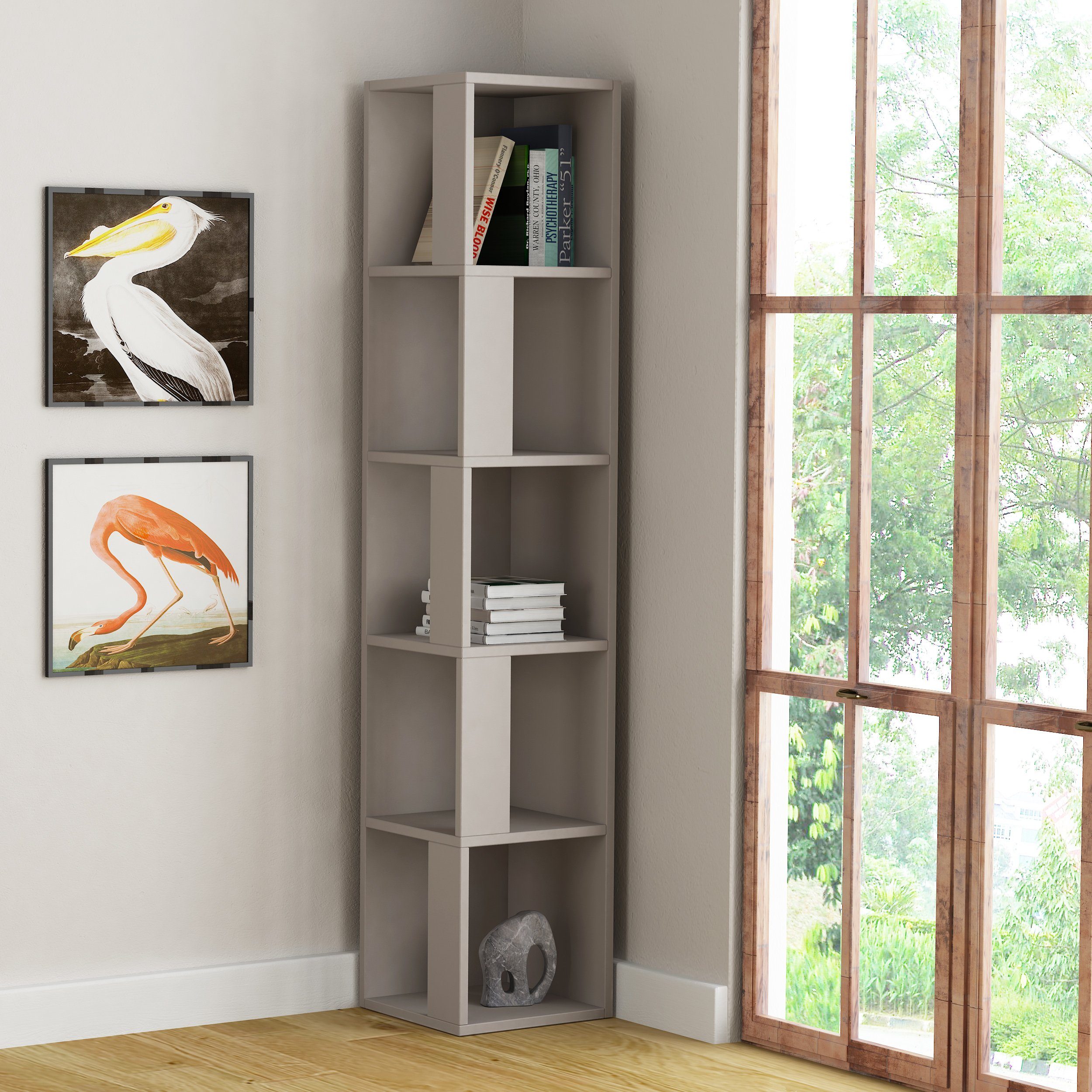 Decortie Bücherregal Piano, Eckregal Eck-Bücherregal Wandregal, 31,4 x 31,4 x 158,9 cm