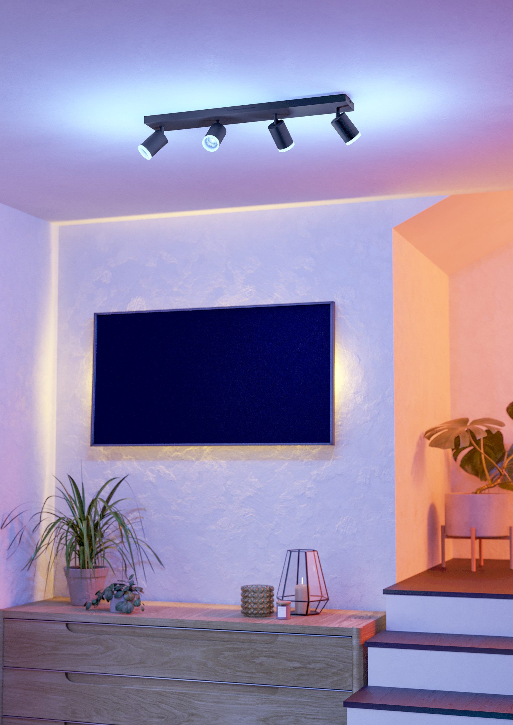 EGLO Deckenleuchte MELITELLO-Z Spotlampe - Alu, Stahl - LED - 4X3,7W - IP20, CCT - über Fernbedienung, Dimmfunktion, Farbwechsel, Memoryfunktion, Nachtlichtfunktion, RGB, Weckerfunktion, dimmbar über Fernbedienung, mehrere Helligkeitsstufen, LED fest integriert, Kaltweiß, Neutralweiß, RGB, Warmweiß, Wandleuchte, Wandspot, schwenkbar, Strahler, L68 x B10,5 x H8 cm