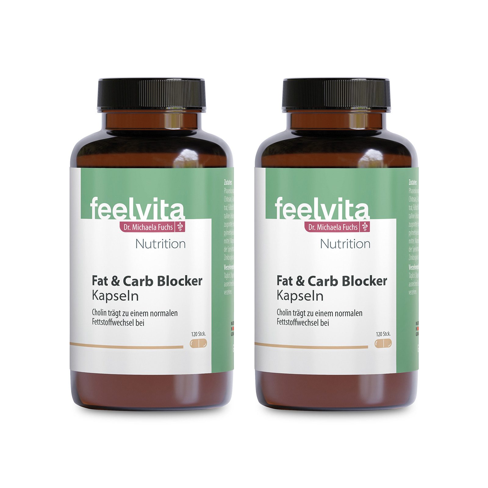 Genius Feelvita Nutrition Fat & Carb Blocker 4-Monatsvorrat mit Zink & Cholin Kapsel, Spar-Set à 120 St., Vegan - Made in Germany