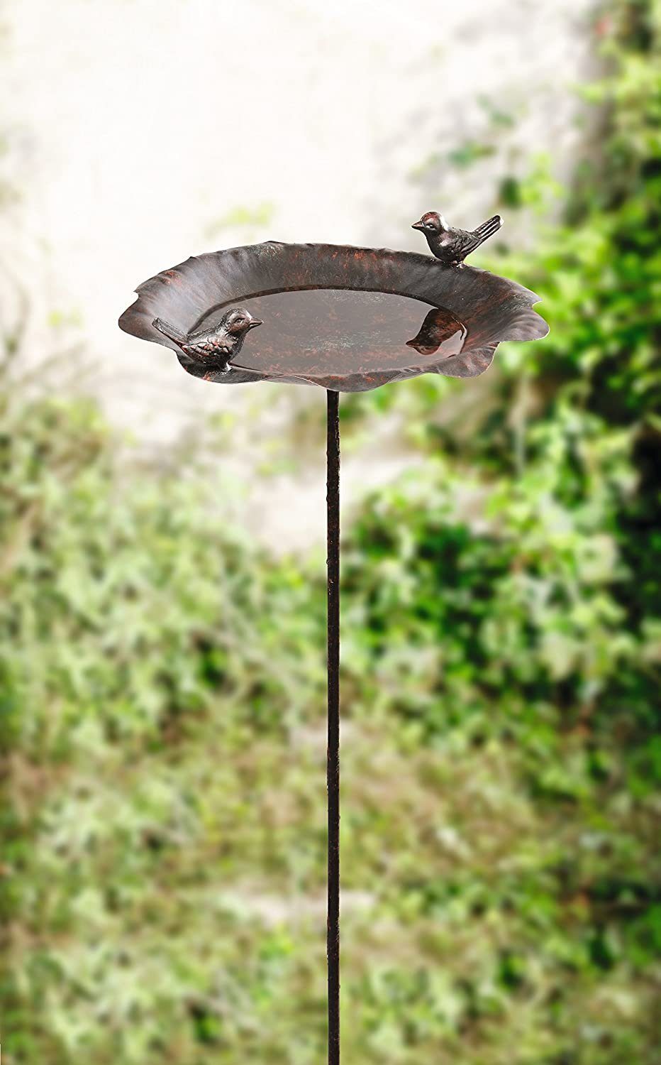Dekoleidenschaft Vogeltränke "Piepmatz" aus Metall in Rost Optik,  Gartenstecker mit 2 Vögelchen, Wasserstelle, Gartendeko