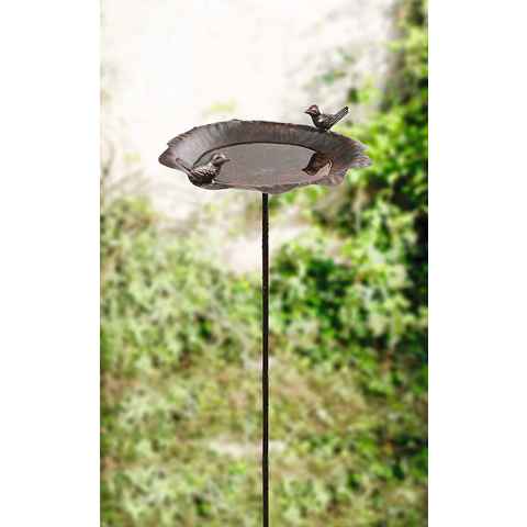 Dekoleidenschaft Vogeltränke "Piepmatz" aus Metall in Rost Optik, Gartenstecker mit 2 Vögelchen, Wasserstelle, Gartendeko