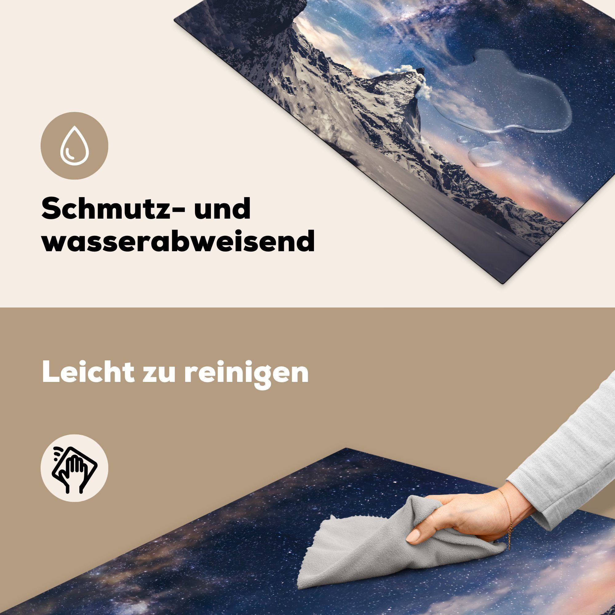 Schutz MuchoWow (1 in Vinyl, Herdblende-/Abdeckplatte über Ceranfeldabdeckung im für die der Winter, Milchstraße cm, Induktionskochfeld Matterhorn Schweiz dem tlg), küche, 81x52