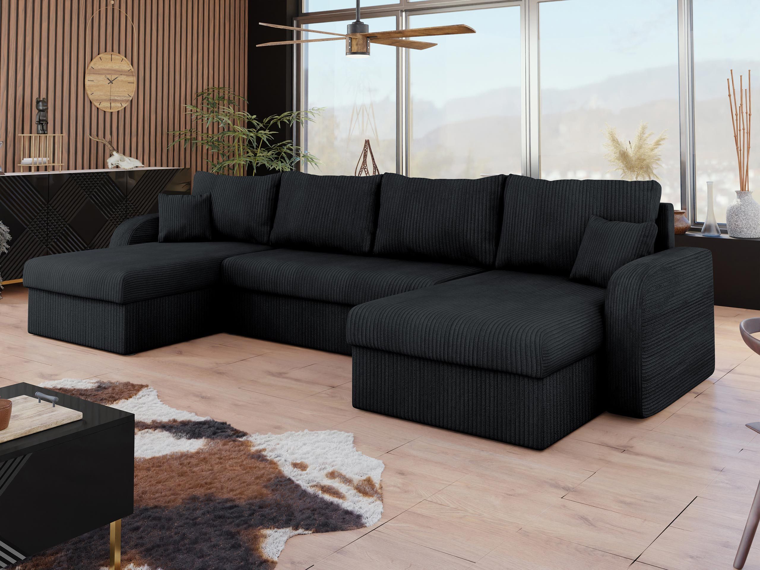 MIRJAN24 Wohnlandschaft Kris U Cord, mit Schlaffunktion und drei Bettkasten, U-Form mit Kissen-Set, L: 304 cm