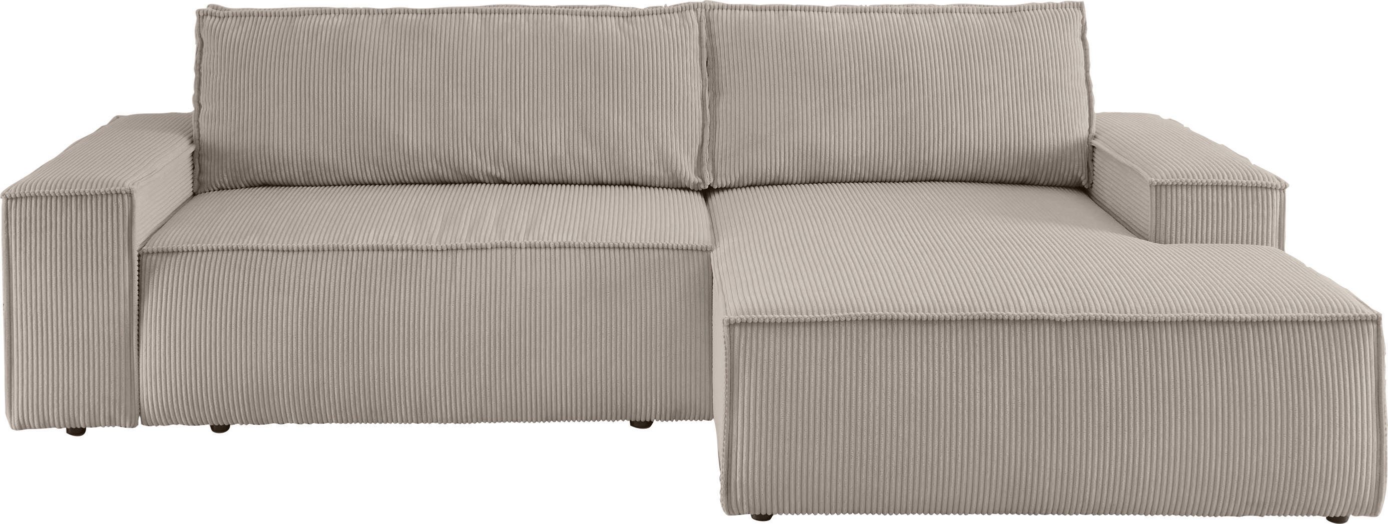 OTTO home Ecksofa SHERWOOD Cord L-Form, 267 cm - OTTO. Verlässliche Qualität., Schlaffunktion mit Bettkasten (210x136 cm), Cord, Vintage, Samtvelours