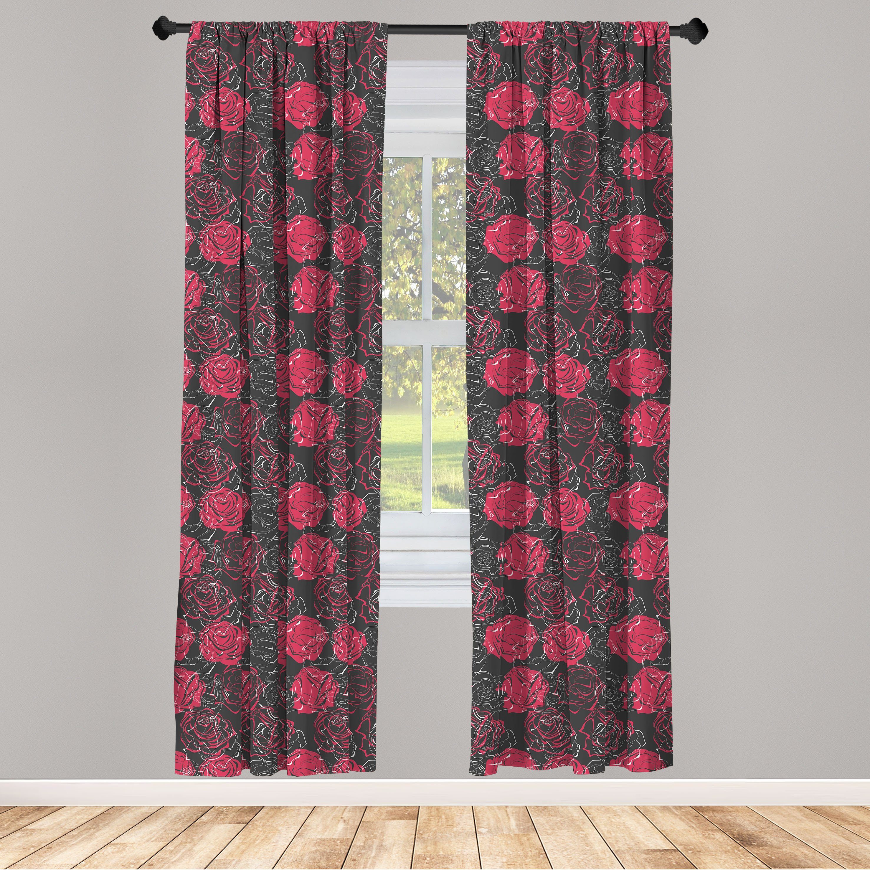 Gardine Vorhang für Wohnzimmer Schlafzimmer Dekor, Abakuhaus, Microfaser, Blumen Ombre Rose Blooom Kunst
