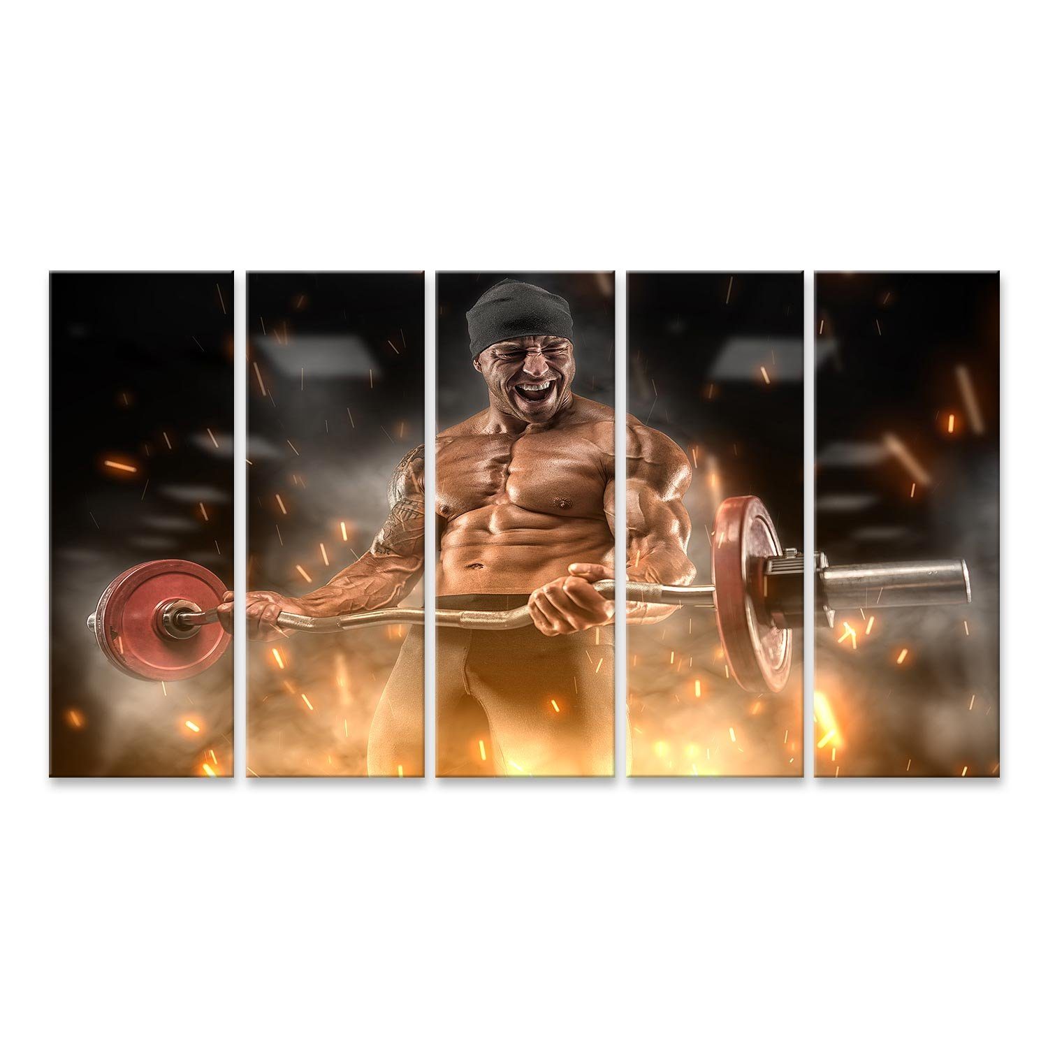 Leinwandbild Bild auf Leinwand Wütender Sportler trainiert Fitnessstudio Groß Wandb