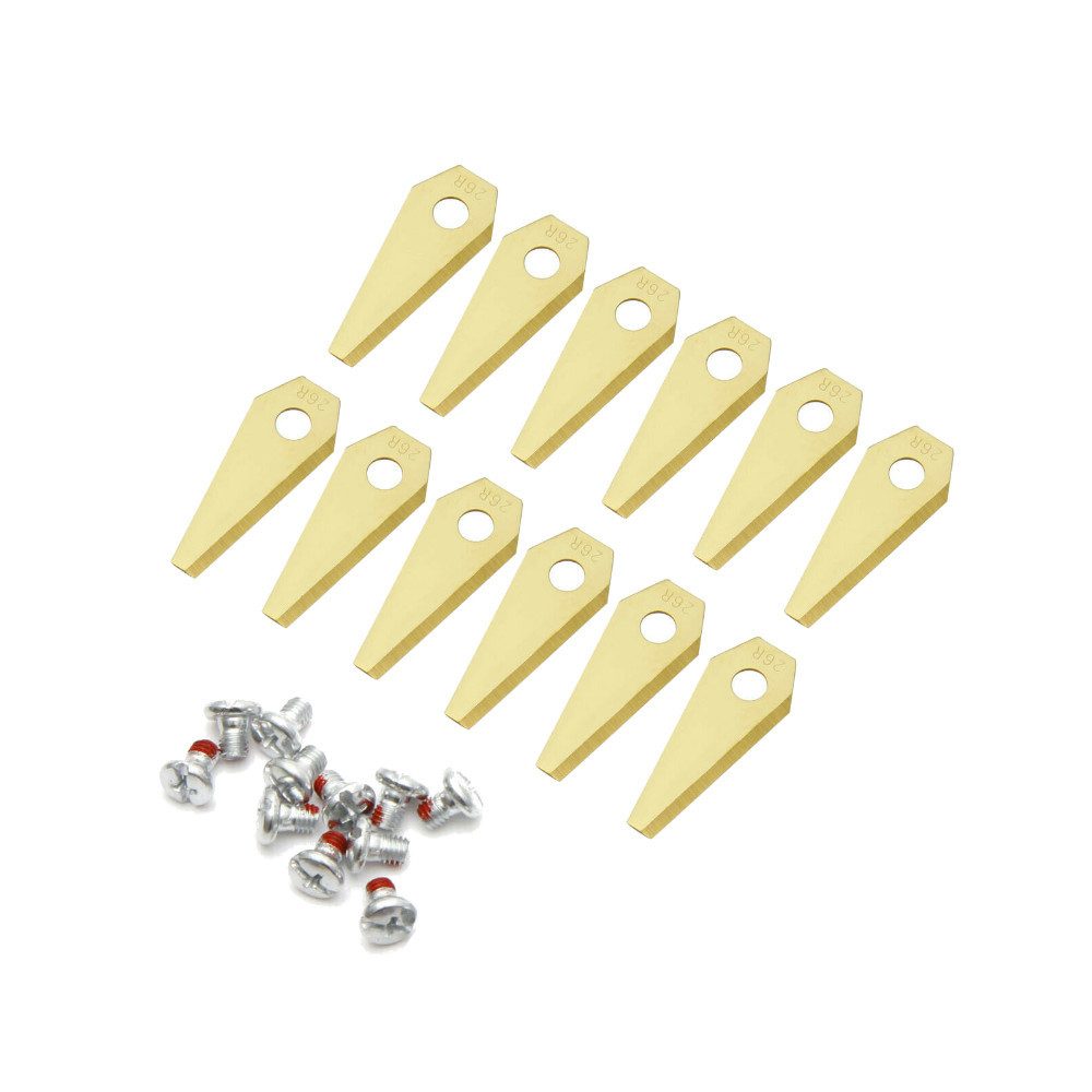 Trade-Shop Mährobotermesser (12 Stück) passend für Bosch Indego 1000 Connect, Indego M+ 700, Material: Titan, Farbe: Gold, beidsetig scharf, 49mm lang / 1mm Höhe
