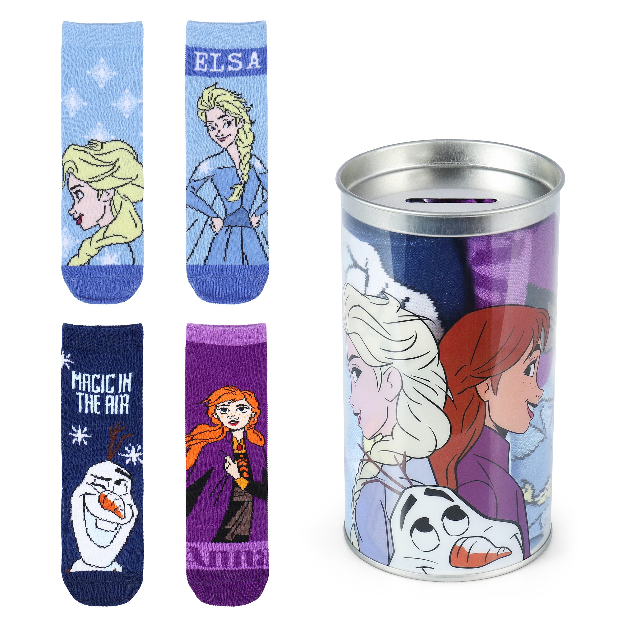 Disney Langsocken Disney Eiskönigin Socken Strümpfe 4er Pack Geschenkverpackung Spardose