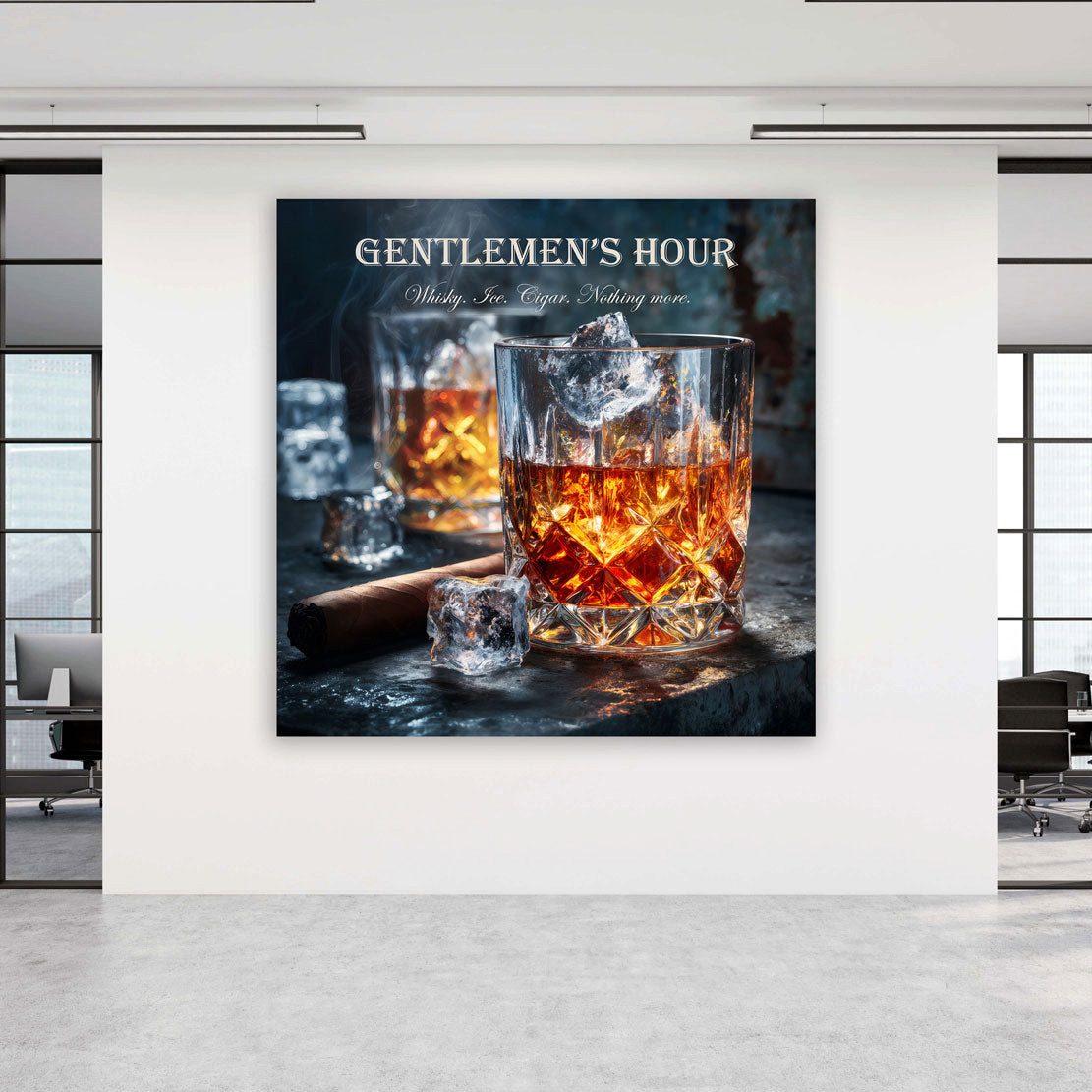 Artedinoi Leinwandbild Whisky Glas Zigarre Eiswürfel Gentlemen Leinwandbild Wandbild Kunstdru, Whisky mit Zigarre