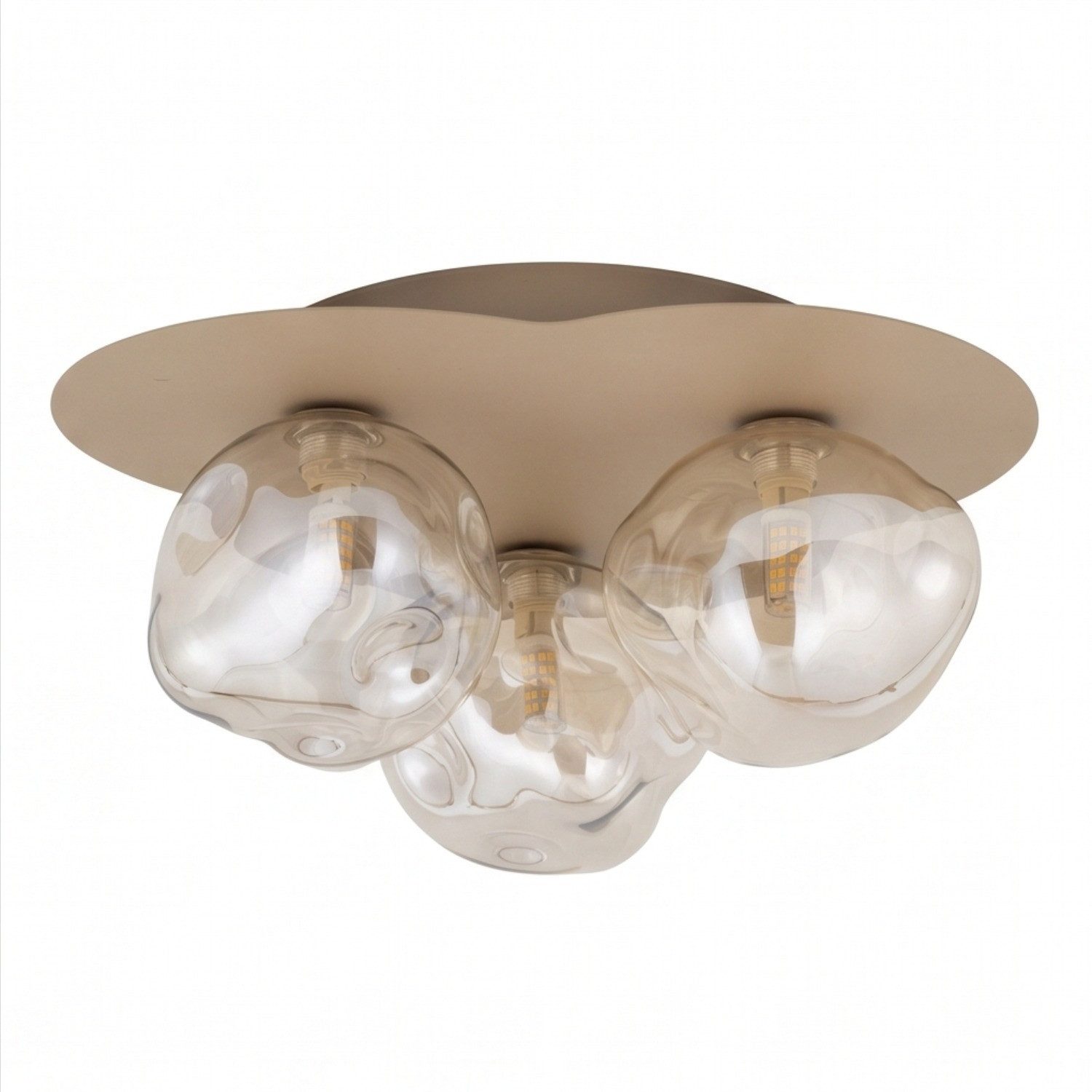 Licht-Erlebnisse Deckenleuchte UMERA, ohne Leuchtmittel, Metall Glas G9 Sandfarben Cognac 3-flammig Modern