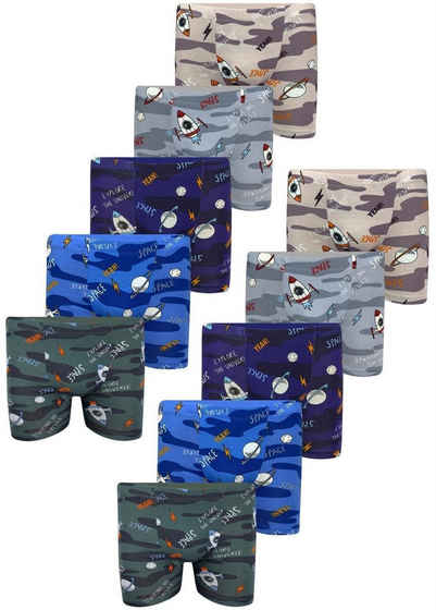 LOREZA Boxershorts 5/10er Pack Jungen Boxershorts - Camouflage Space - 92-146 (Set, 10-St)