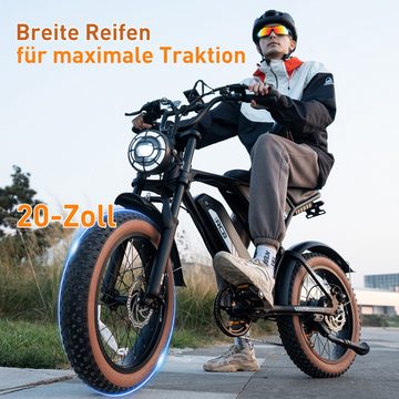 RCB TECH E-Bike für Erwachsene, 7-Gang, 20" Mountain Elektrofahrrad, 250W, 48V 15AH, 7 Gang, Heckmotor