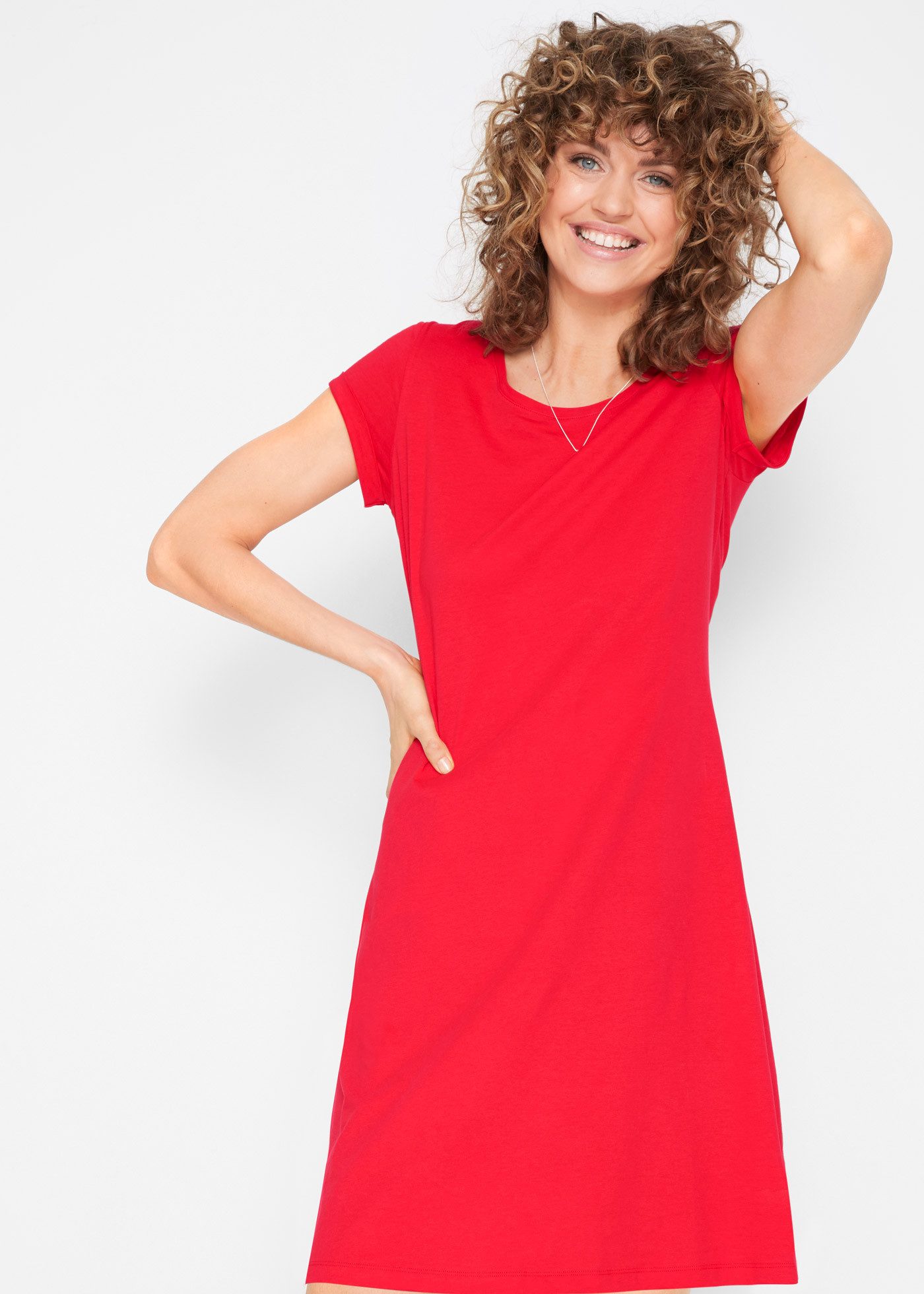 bonprix Shirtkleid für warme Tage, aus reiner Baumwolle, taillierte Passfor günstig online kaufen