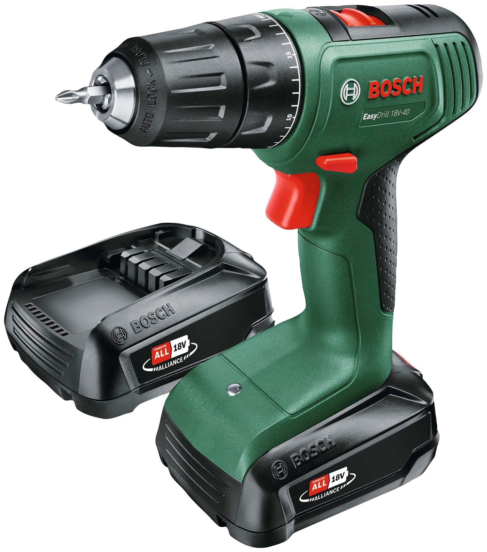 Bosch Home & Garden Akku-Bohrschrauber Easydrill 18V-40, Inkl. Koffer, mit 2 Akkus 18V/2Ah und Ladegerät