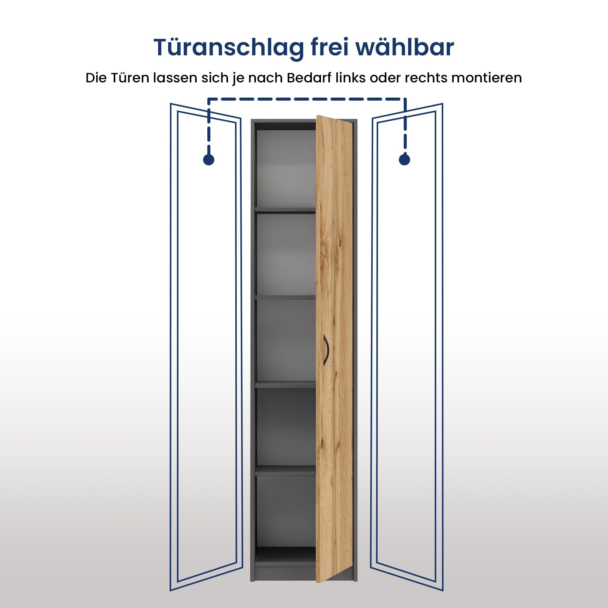 Home Collective Aktenschrank Bücherregal Mehrzweckschrank Schrank Kleiderschrank mit Einlegeböden (Garderobenschrank Regal für Schlafzimmer Flur Keller Büro) Einlegeböden verstellbar 40x35x180cm (BxTxH), anthrazit-eiche