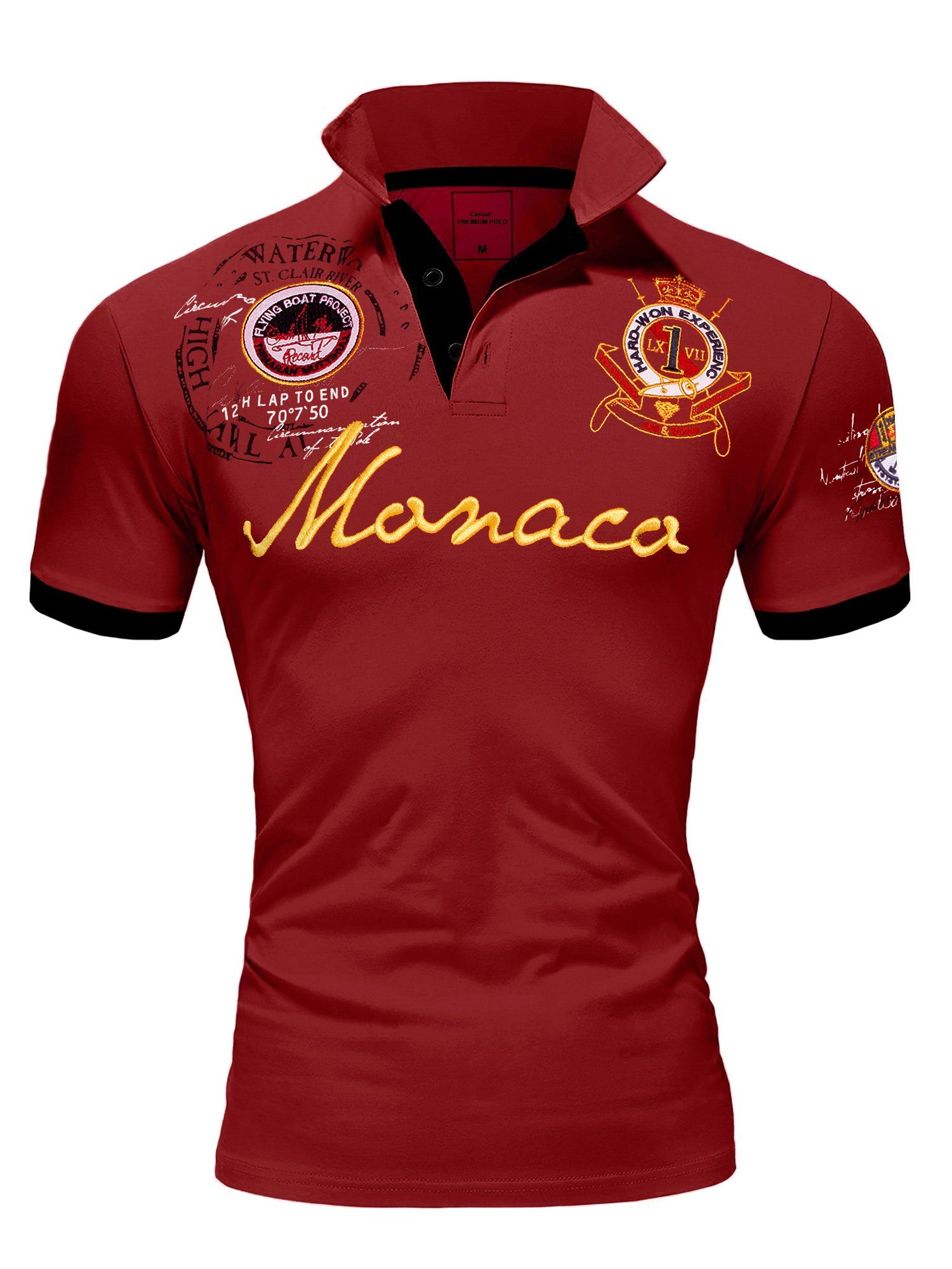 Basic Amaci&Sons Poloshirt Stickerei Polohemd mit Kontrast Bordeaux Herren Kurzarm Poloshirt Monaco 2.0 Monaco Stickerei T-Shirt