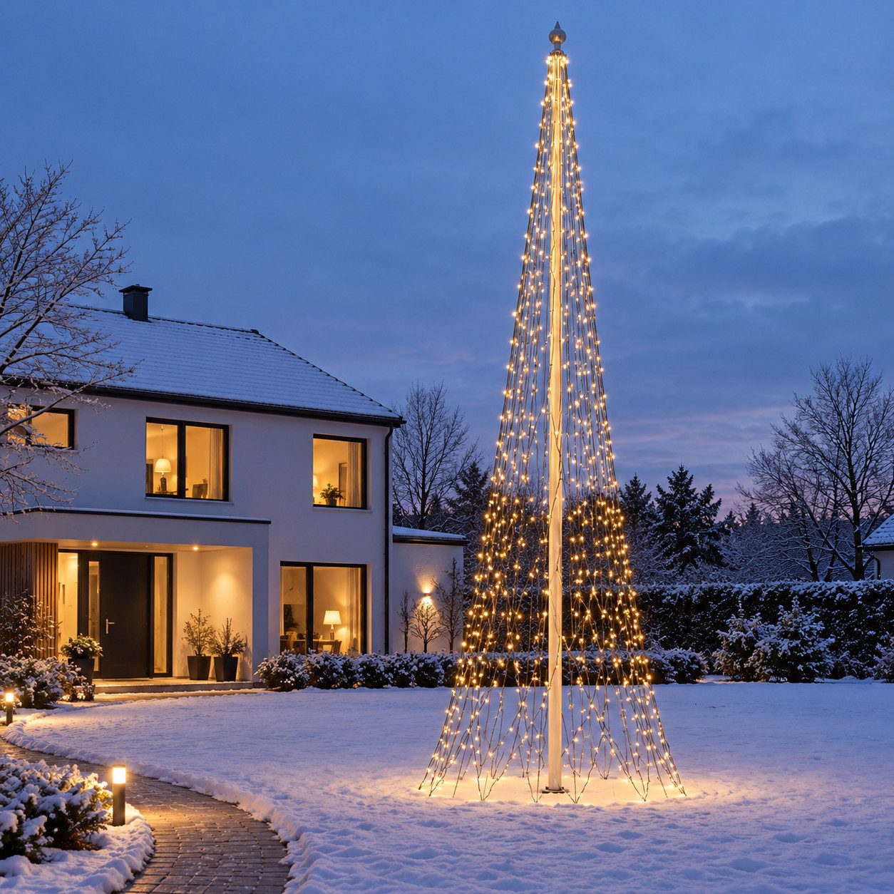 HAGO Künstlicher Weihnachtsbaum Flaggenmastbeleuchtung Fahnenmast Weihnachtsbeleuchtung Lichterkette, LED Lichterkette, Fernbedienung, dimmbar, Timer, Memory-Funktion, wetterfest, XXL 8m