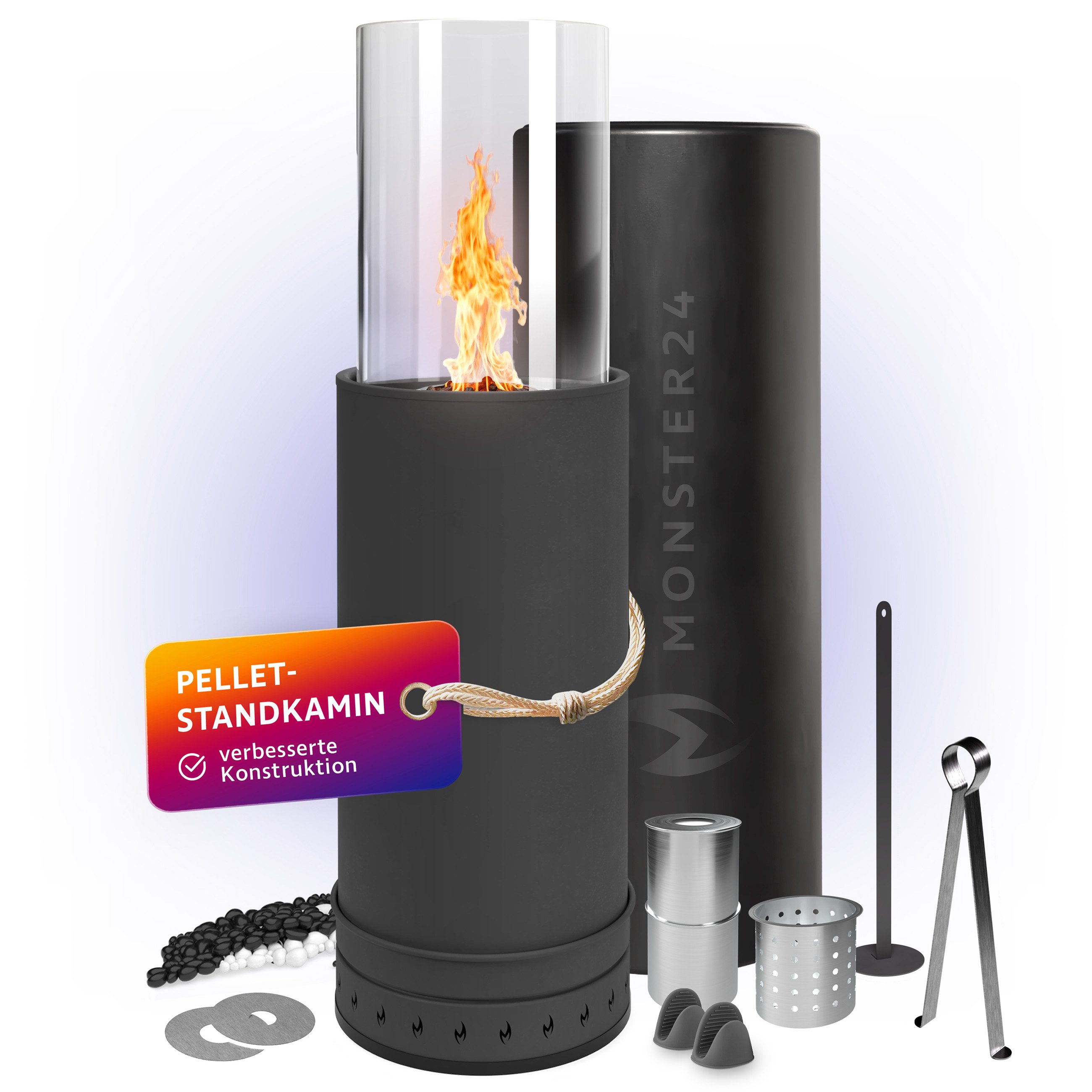 Monster24 Echtfeuer-Dekokamin Bio-Ethanol Standkamin für Indoor & Outdoor (80x26x26 cm)