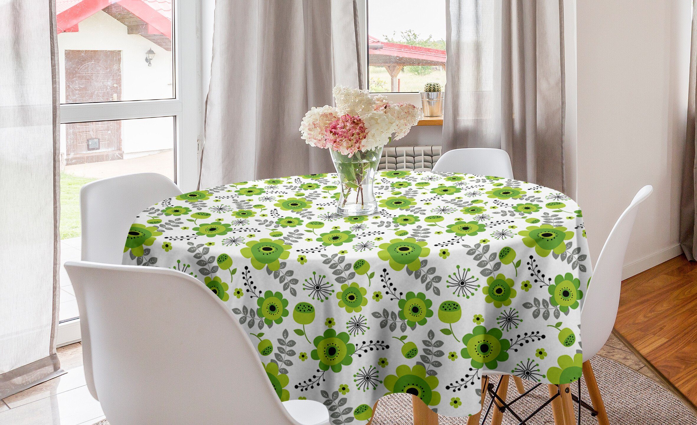 Tischdecke Frische Töne Esszimmer Frühlings-Blüten Dekoration, Blumen Abdeckung Küche für Kreis Tischdecke Abakuhaus