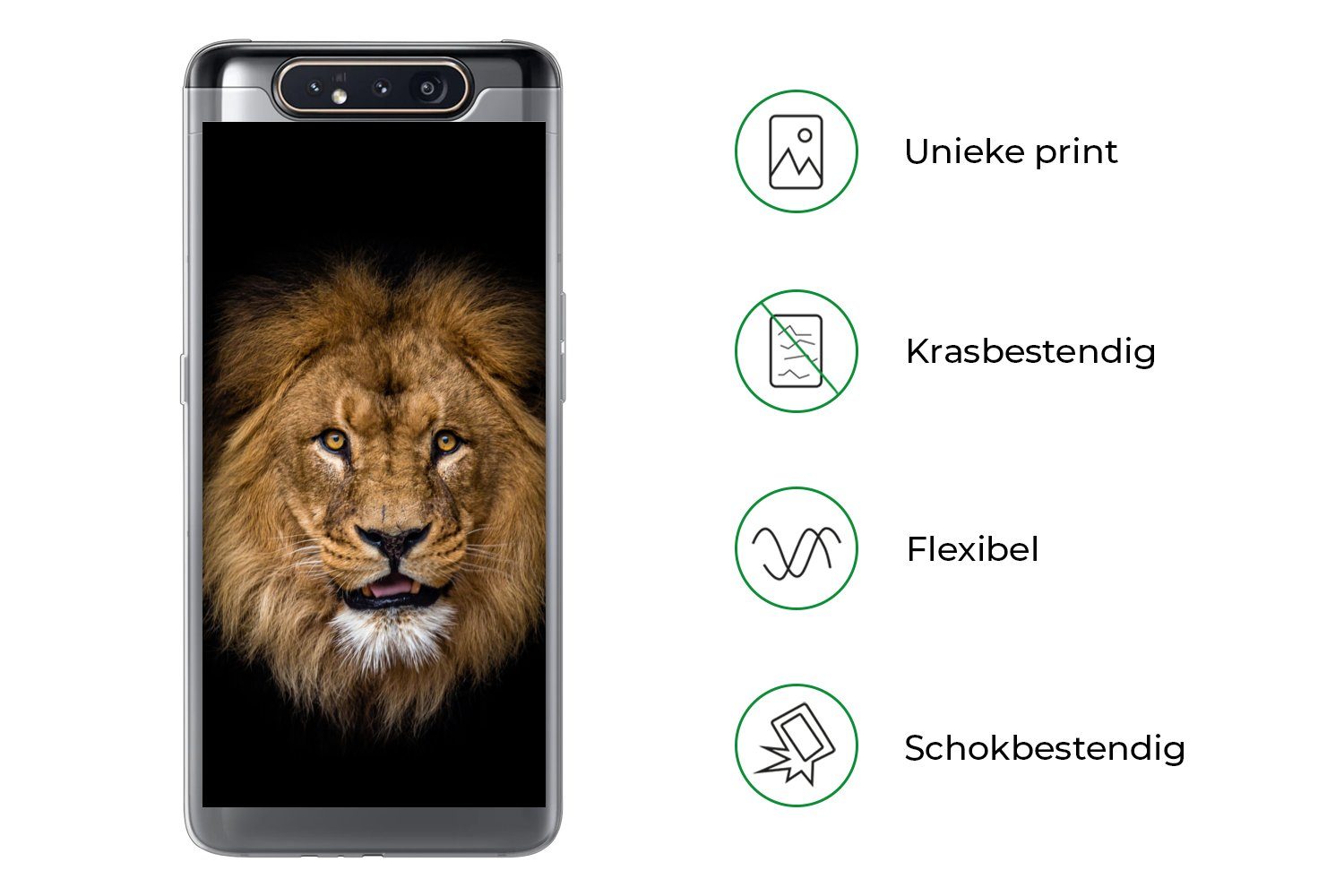 MuchoWow Handyhülle für Samsung Galaxy A80 Löwe - Porträt - Schwarz - Tiere, Phone Case, Silikon, Schutzhülle Dünn