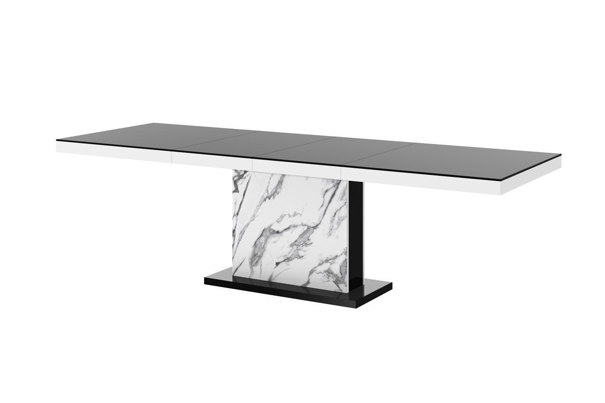 designimpex Esstisch Design HME-111 Schwarz Hochglanz - Marmor Natur ausziehbar 160-260cm