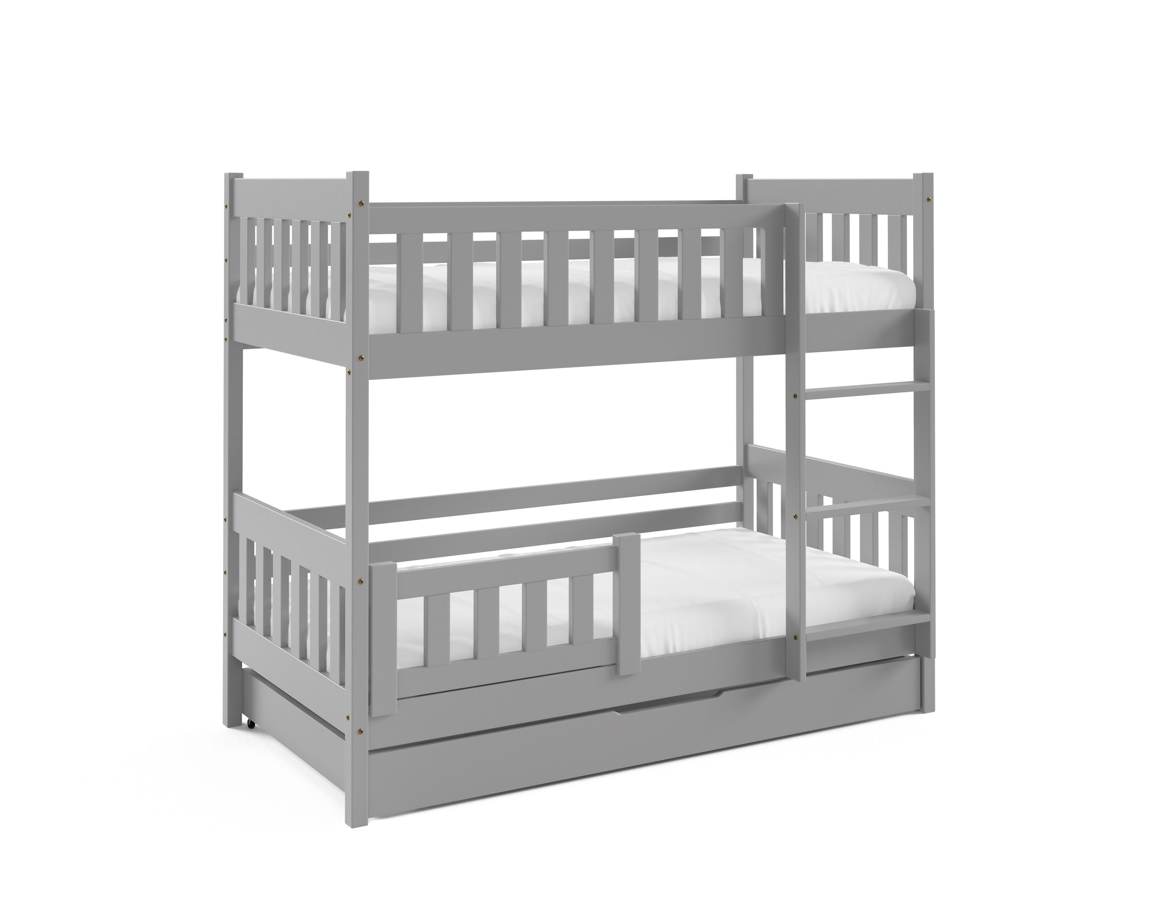 Masseno Etagenbett LUCIA 80x160 cm mit Schublade Kinderbett Massivholz Grau