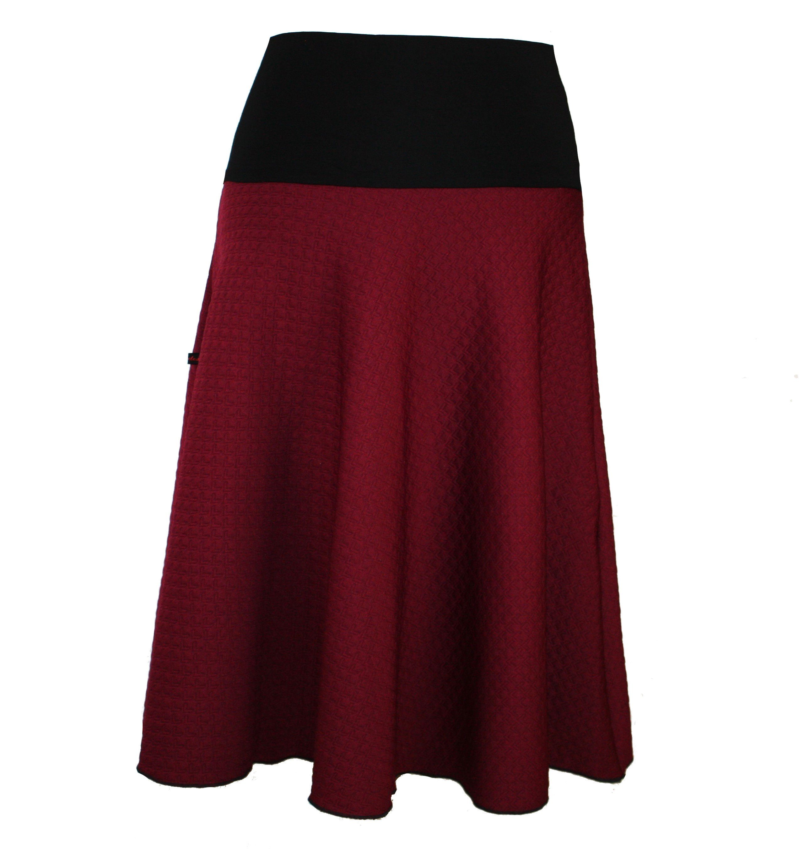 Jerseyrock Cloque 68cm A-Linie Weinrot Schwarz