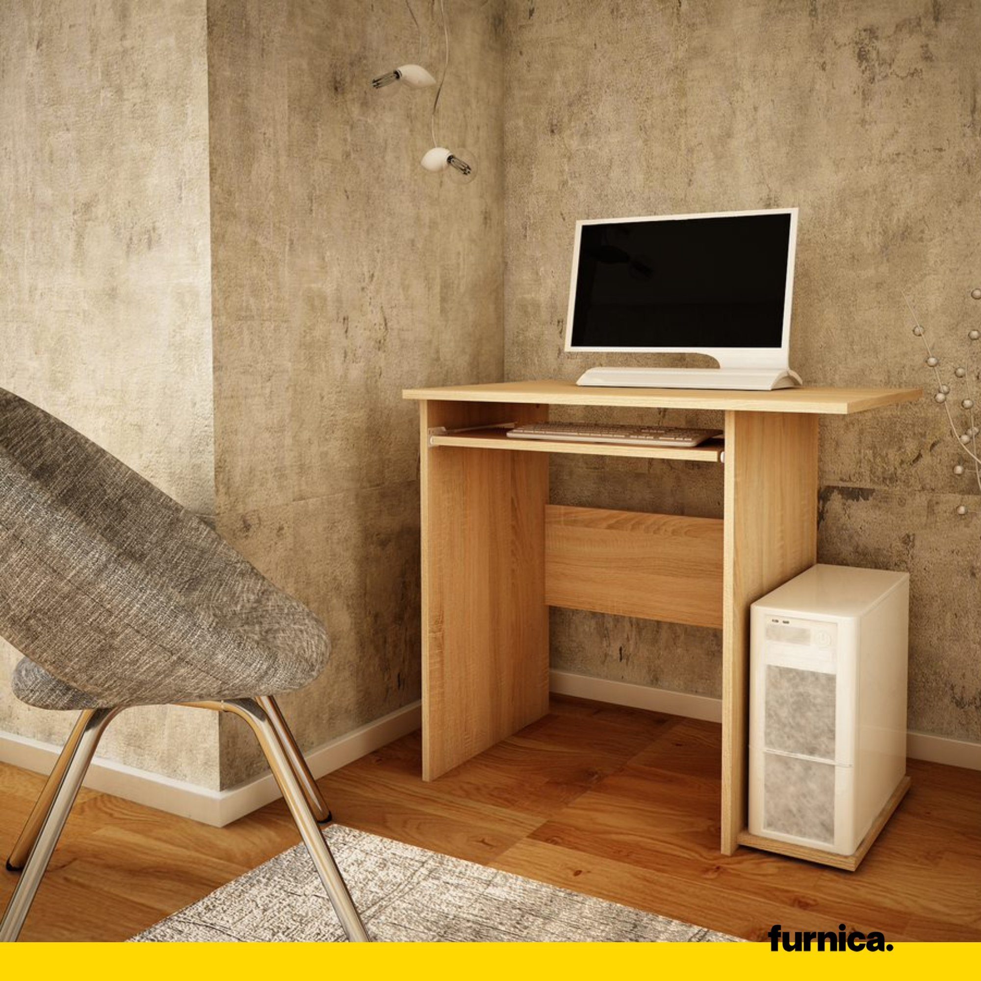 Furnica Schreibtischstuhl BILLY - H74cm mit Eiche T50cm B80cm - Tastaturablage Sonoma Computertisch