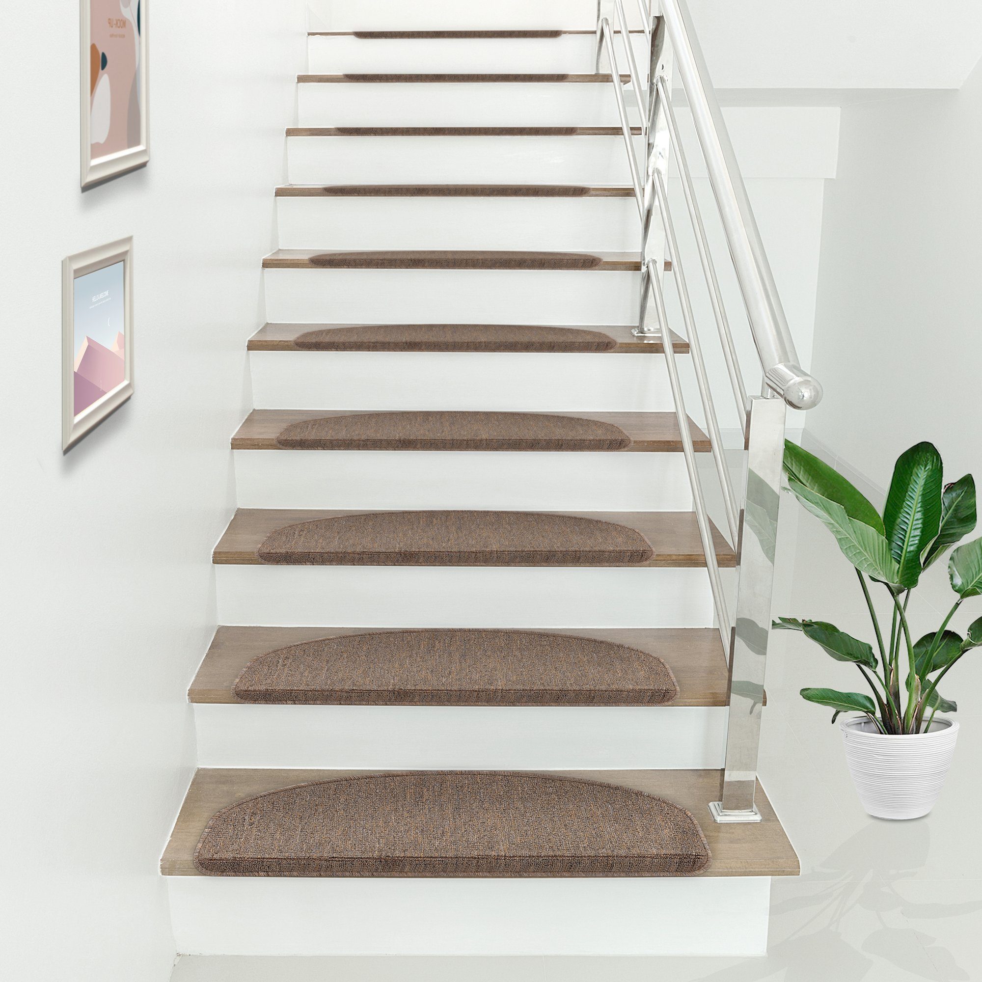 15er Set Shaggy Stufenmatten Stufenmatte Stufenschoner Treppenschutz Weiss 