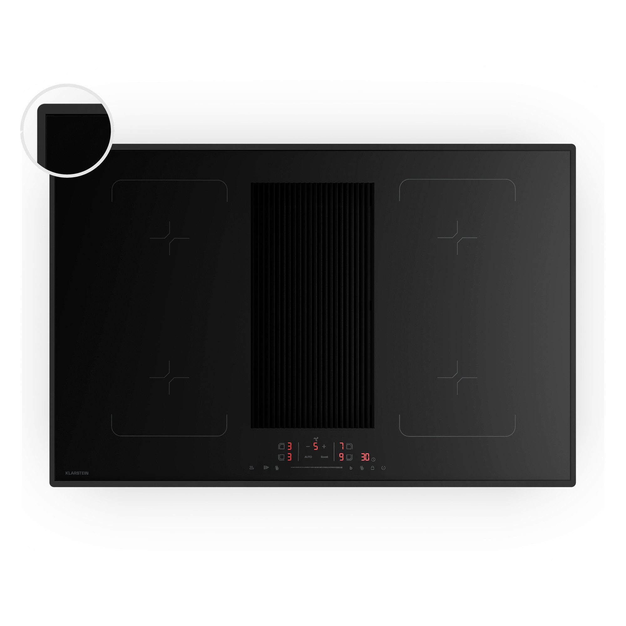 Klarstein Induktions-Kochfeld R474FF-S4-80 R474FF-S4-80, Induktionskochfeld mit Dunstabzug 4 Zonen 2 Flex 80cm Touch