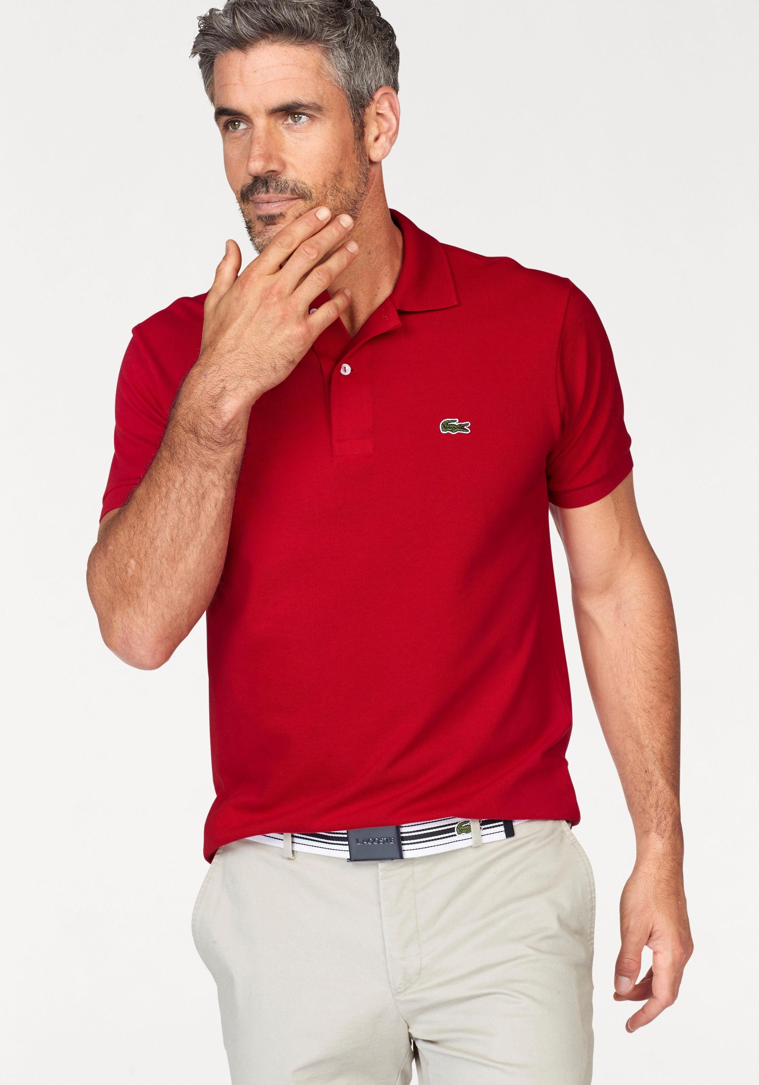 Poloshirt Knöpfen rot-knallrot in (1-tlg) Lacoste Perlmuttoptik mit