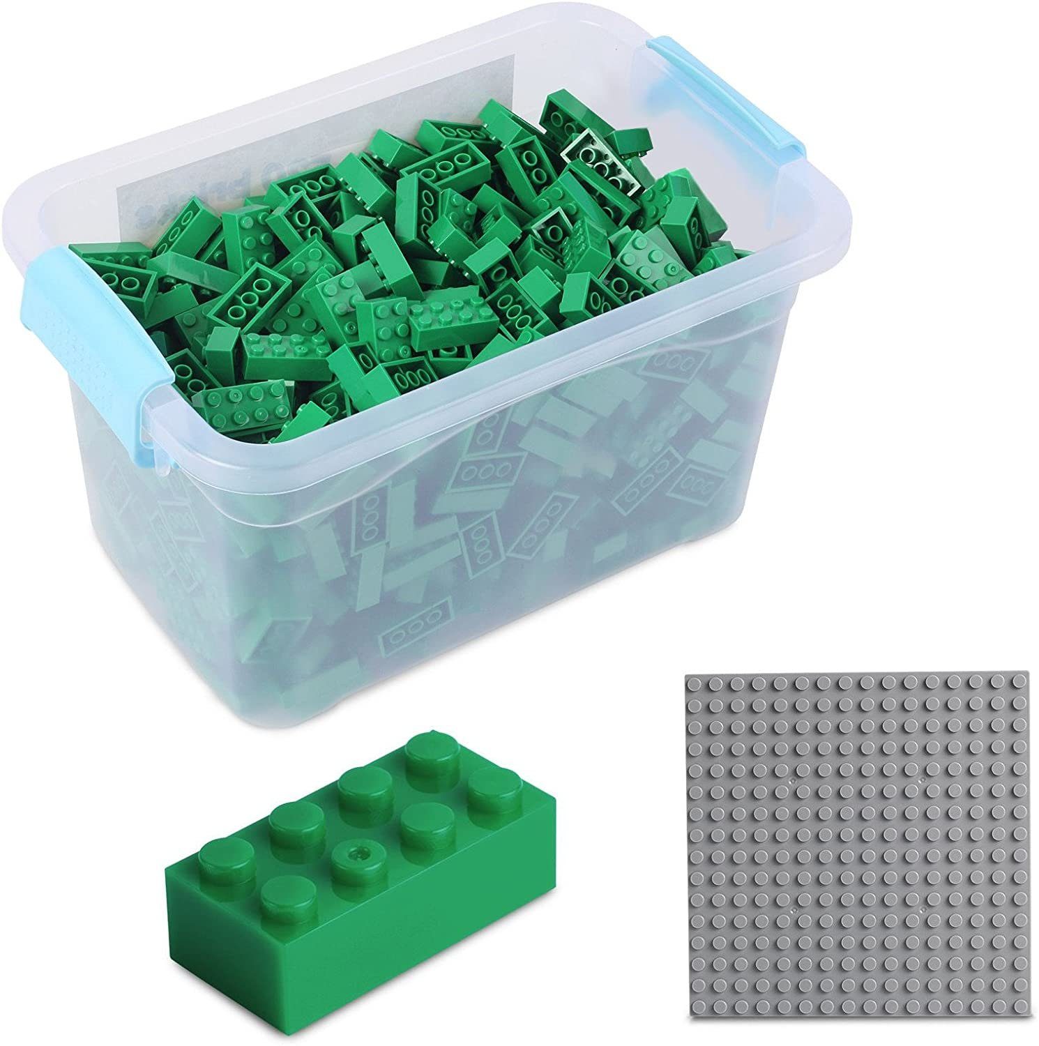Katara Konstruktionsspielsteine Bausteine Box-Set mit 520 Steinen + Platte + Box, (3er Set), Kompatibel zu allen Anderen Herstellern - verschiedene Farben grün