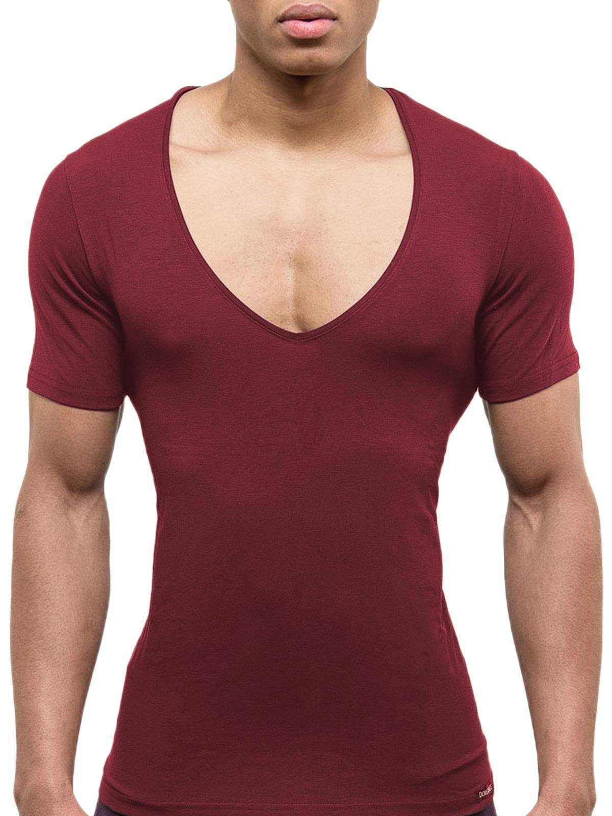 DOREANSE Kurzarmshirt »Deep V-Neck T-Shirt« Bordeauxrot, DA2820
