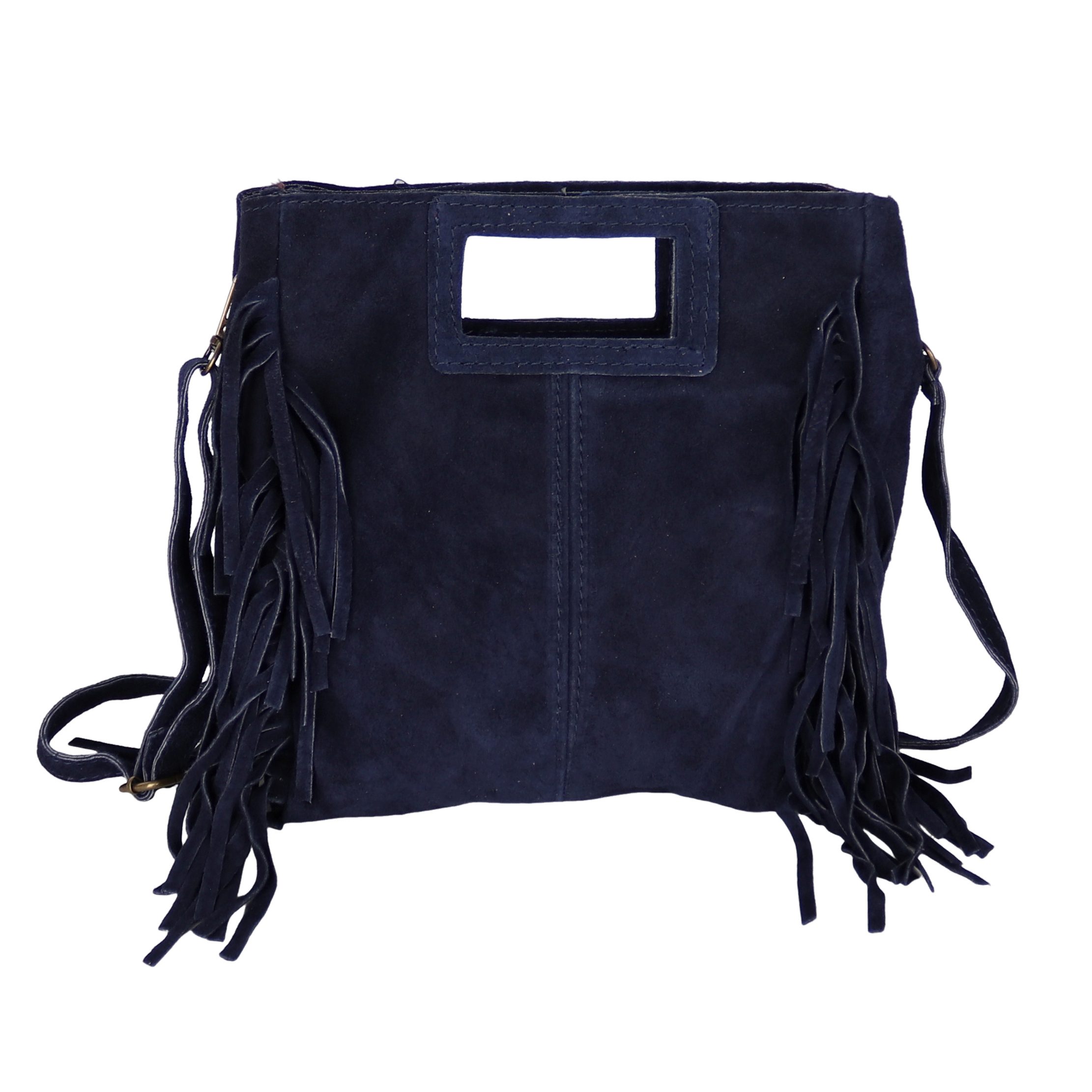 MIRROSI Umhängetasche Damen Crossbody Bag, Echtleder Made In Italy, wunderschöne Fransen (23x24x7cm) aus Wildleder