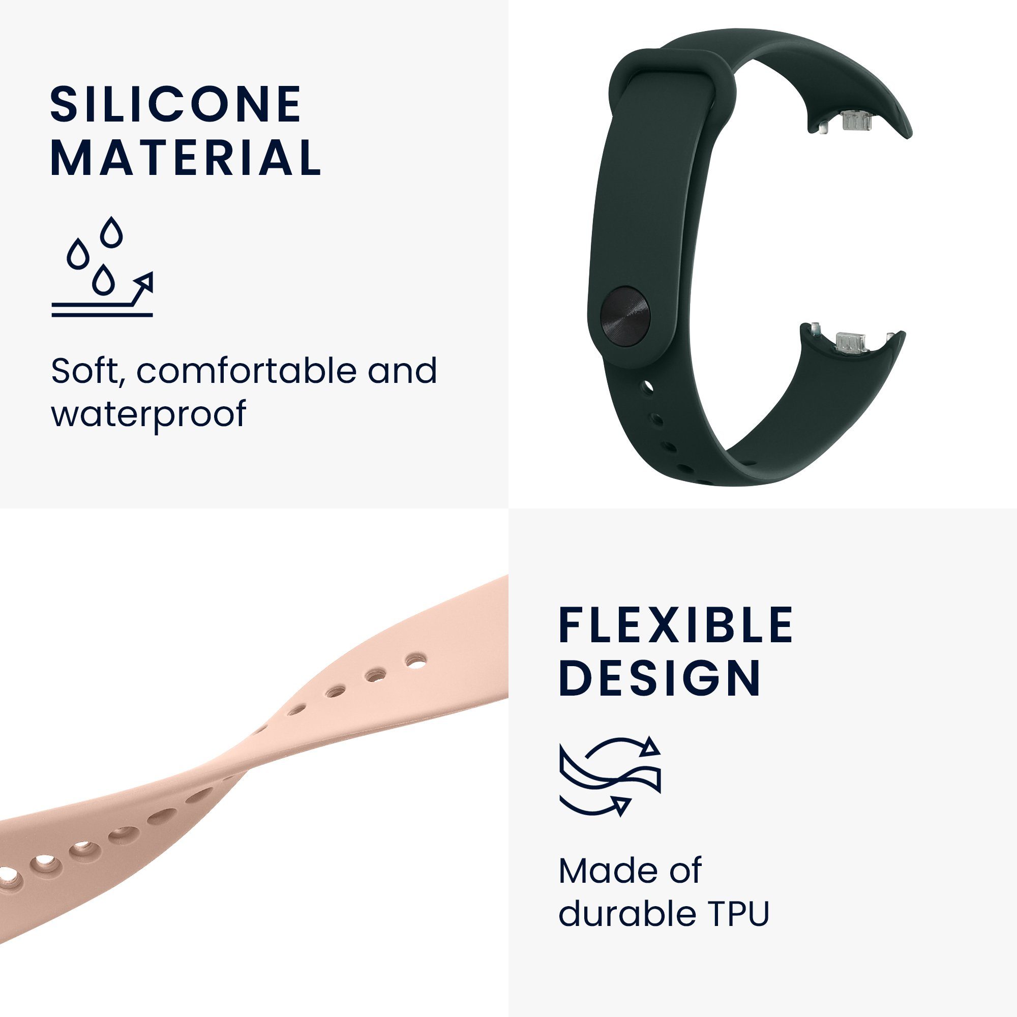 kwmobile Uhrenarmband 2x Uhrenarmband für Xiaomi Mi Band 10 / Mi Band 9 / 8 Armband, Fitnesstracker Band Set aus TPU Silikon - Ersatzarmband Smartwatch