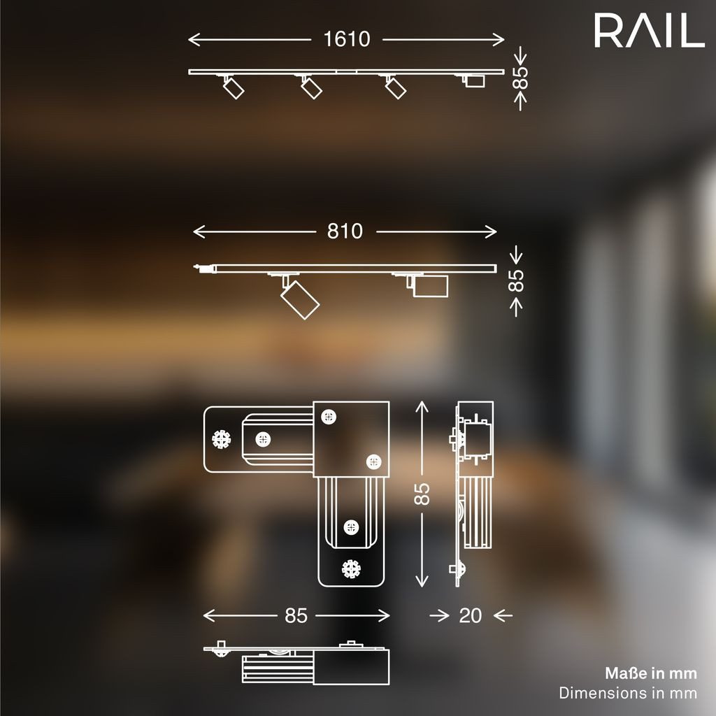 Briloner Leuchten LED Deckenleuchte 8010065B, LED wechselbar, 2700K - Extra-Warmweiß, Schienensystem Rail 2,25 m Schwarz max.9W Decke Wohnzimmer Büro Küche