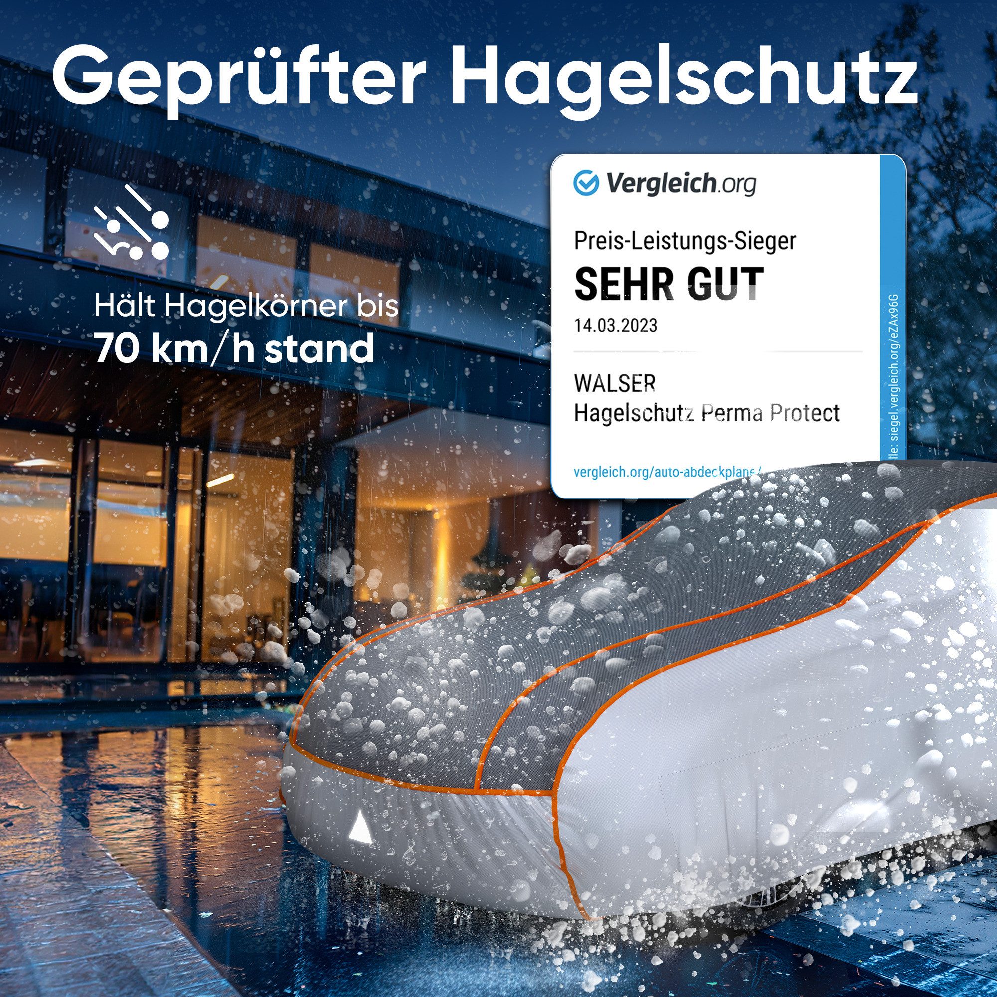 WALSER Autoplane Hagelschutz Perma Protect (1-St., 1 Hagelschutzplane, 3 Spanngurte)