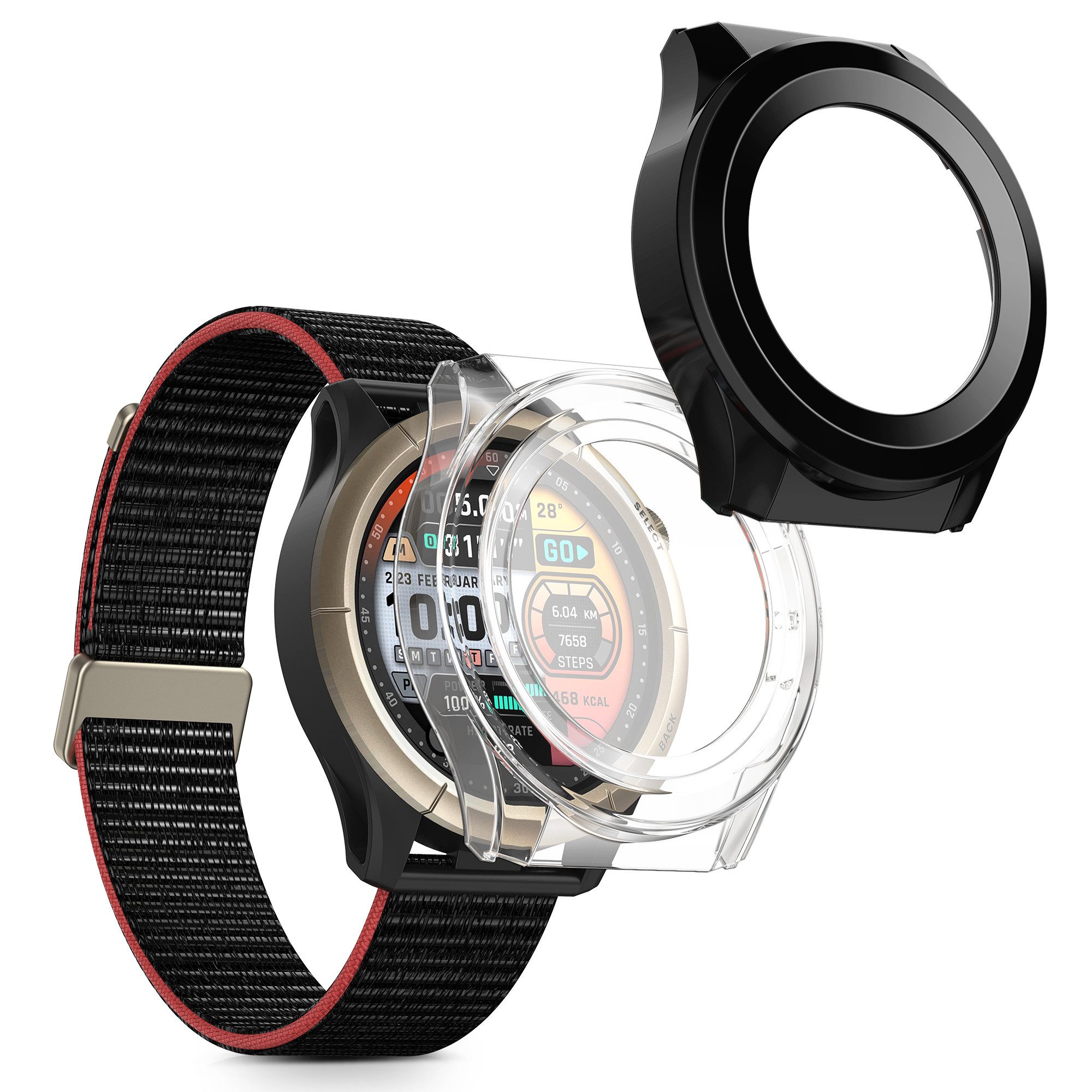 kwmobile 2x Glas Hülle für Amazfit Cheetah / Amazfit Cheetah Pro Smartwatch, 2-tlg., Schutzhülle Fullbody Fitnesstracker Case Set aus Glas
