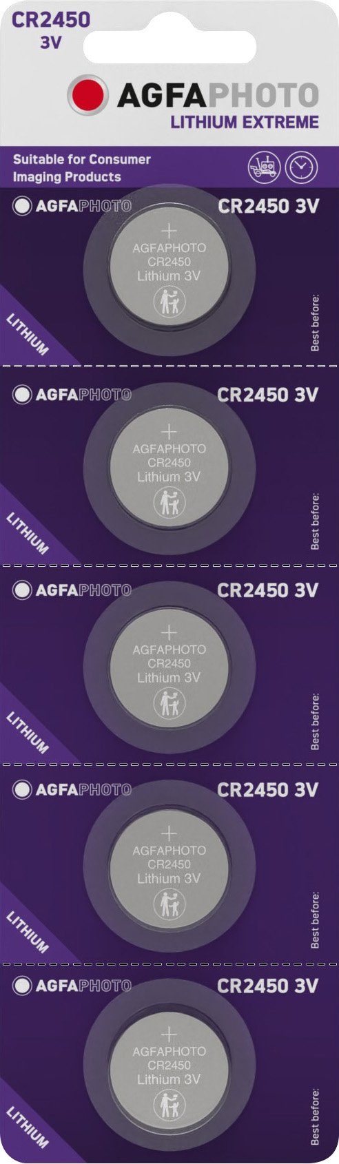 AgfaPhoto Agfaphoto Batterie Lithium, Knopfzelle, CR2450, 3V Extreme, Retail Bl Knopfzelle, (3,0 V)