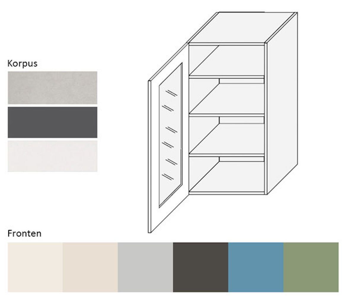 Feldmann-Wohnen Klapphängeschrank 45cm Front- wählbar pastellblau mit Korpusfarbe Amaro matt 5024 und 1-türig Glasfront (glasklar) (Amaro) RAL