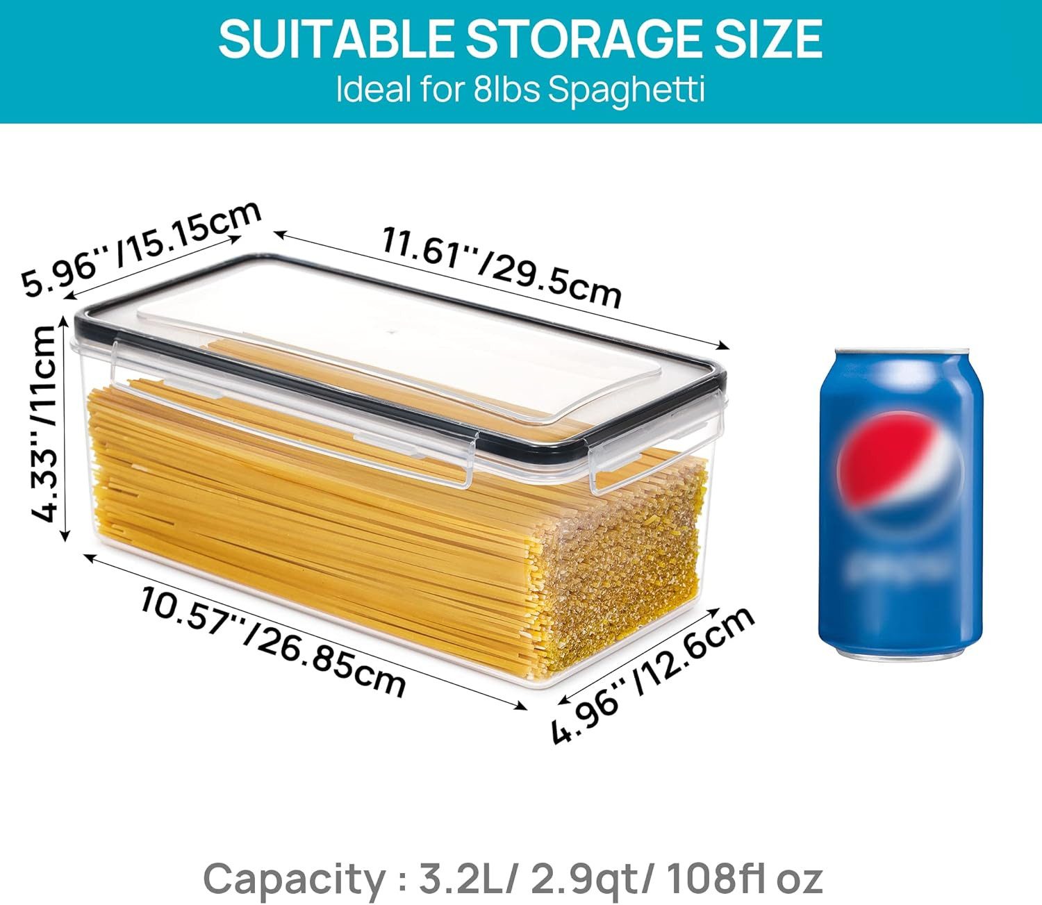Refined Living Vorratsdose 3.2L Vorratsdosen mit Deckel 4er Set,Frischhaltedose, Aufbewahrungsbox, BPA-freier, bruchsicherer Kunststoff, (Frischhaltedose, Spaghetti Aufbewahrung Pasta Vorratsbehälter, Aufbewahrungsbox Küche, Aufbewahrungsdosen Set, Küchenorganisation, Müsli Cornflakes Behälter, Lebensmittelbehälter luftdicht, Vorratsbehälter, Horizontale Lagerung, Luftdicht & Frischhaltung, 4-tlg., Lebensmittelbehälter Kunststoff mit Etiketten & Messbecher, BPA-frei), Großes Fassungsvermögen, für Nudeln,Müsli,Cornflakes,Nüsse,Snacks