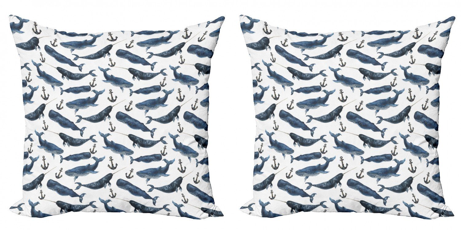 Kissenbezüge Modern Accent Doppelseitiger Digitaldruck, Abakuhaus (2 Stück), Narwal Aquerelle Ozean Wale
